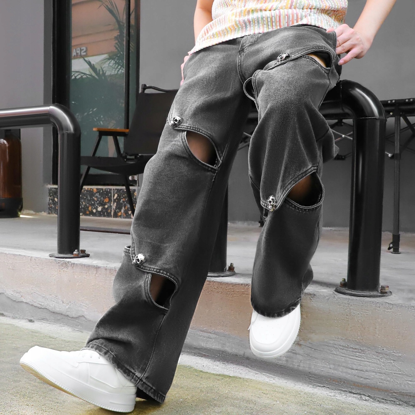 Jeansy Baggy Straight Y2K Streetwear Loose Japanese Wide leg rozm. 34 — zdjęcie 3