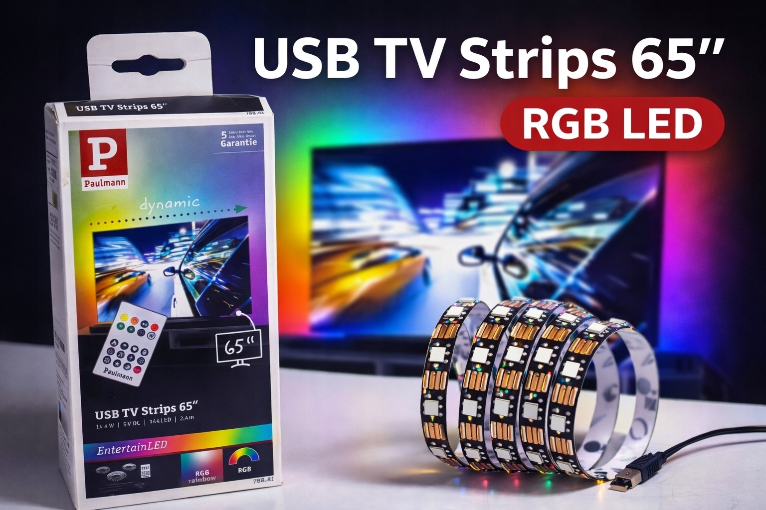 Paulmann USB TV Strips 65" RGB LED 2,4 m pilot USB EntertainLED — zdjęcie 2