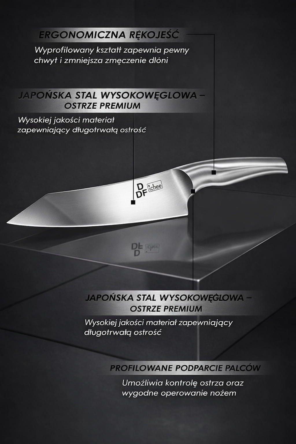 Zestaw noży kuchennych DDF iohEF 16 el. + blok drewniany stal nierdzewna — zdjęcie 3