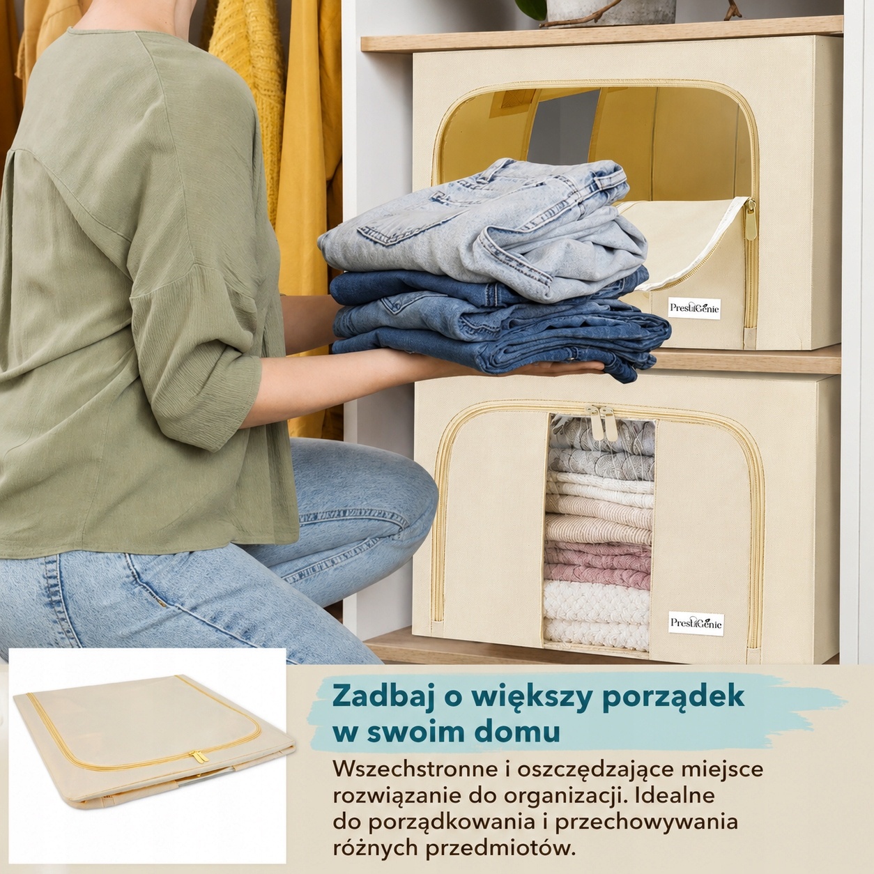 Pojemnik do przechowywania 40 × 30 × 20 cm Składany organizer beżowy — zdjęcie 4