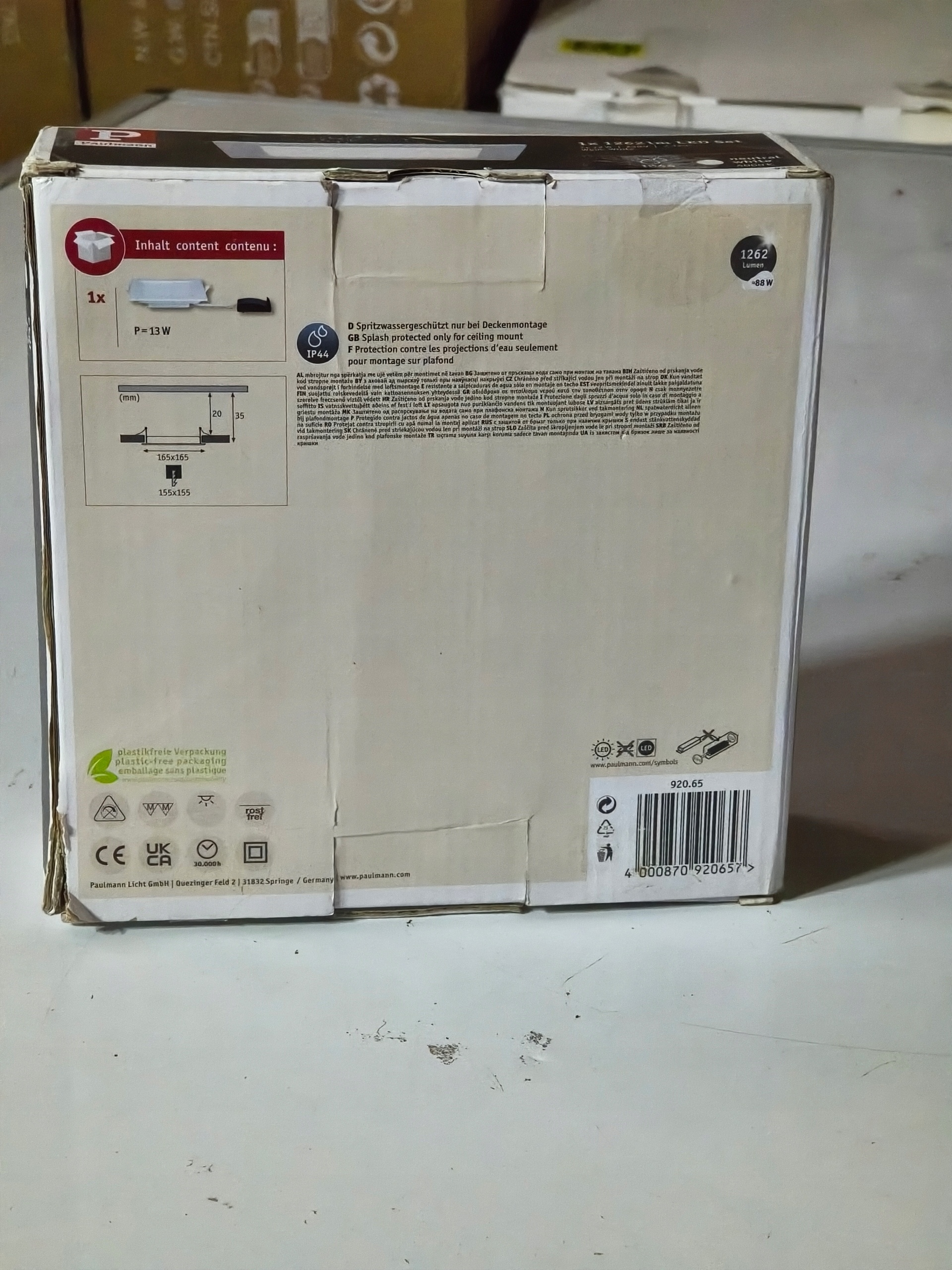 Paulmann LED panel sufitowy 1262 lm 12W IP44 4000K biały kwadratowy — zdjęcie 3