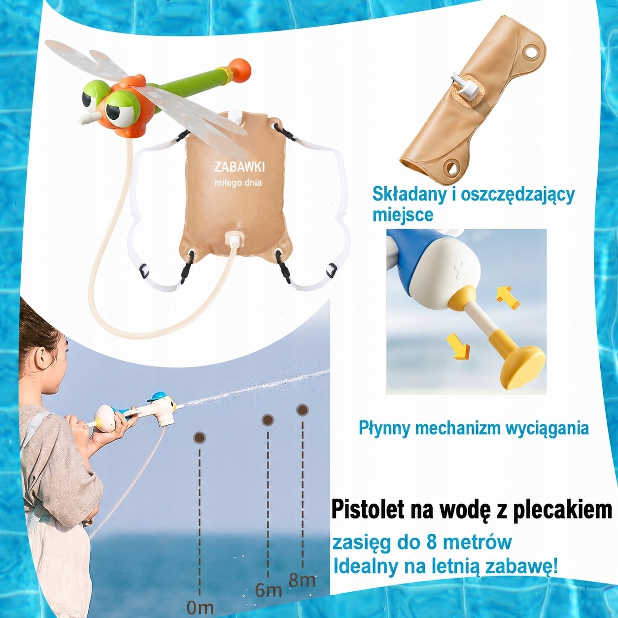 Zestaw Pistoletów Wodnych dla Dzieci z Plecakiem na Wodę 1200ml kaczka — zdjęcie 4