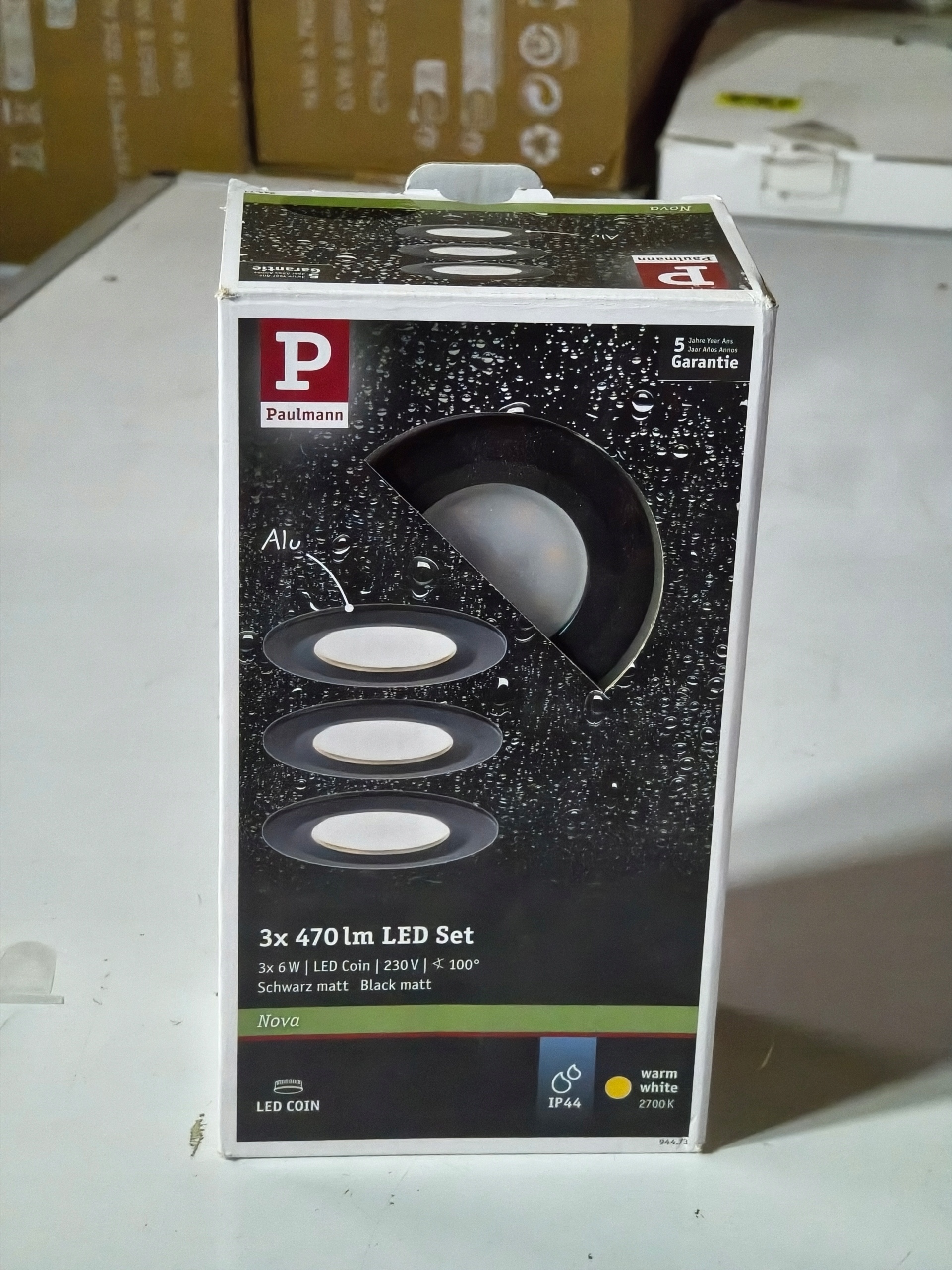 Paulmann Nova LED Set 3x470lm IP44 2700K czarne oczka sufitowe zestaw 230V — zdjęcie 3