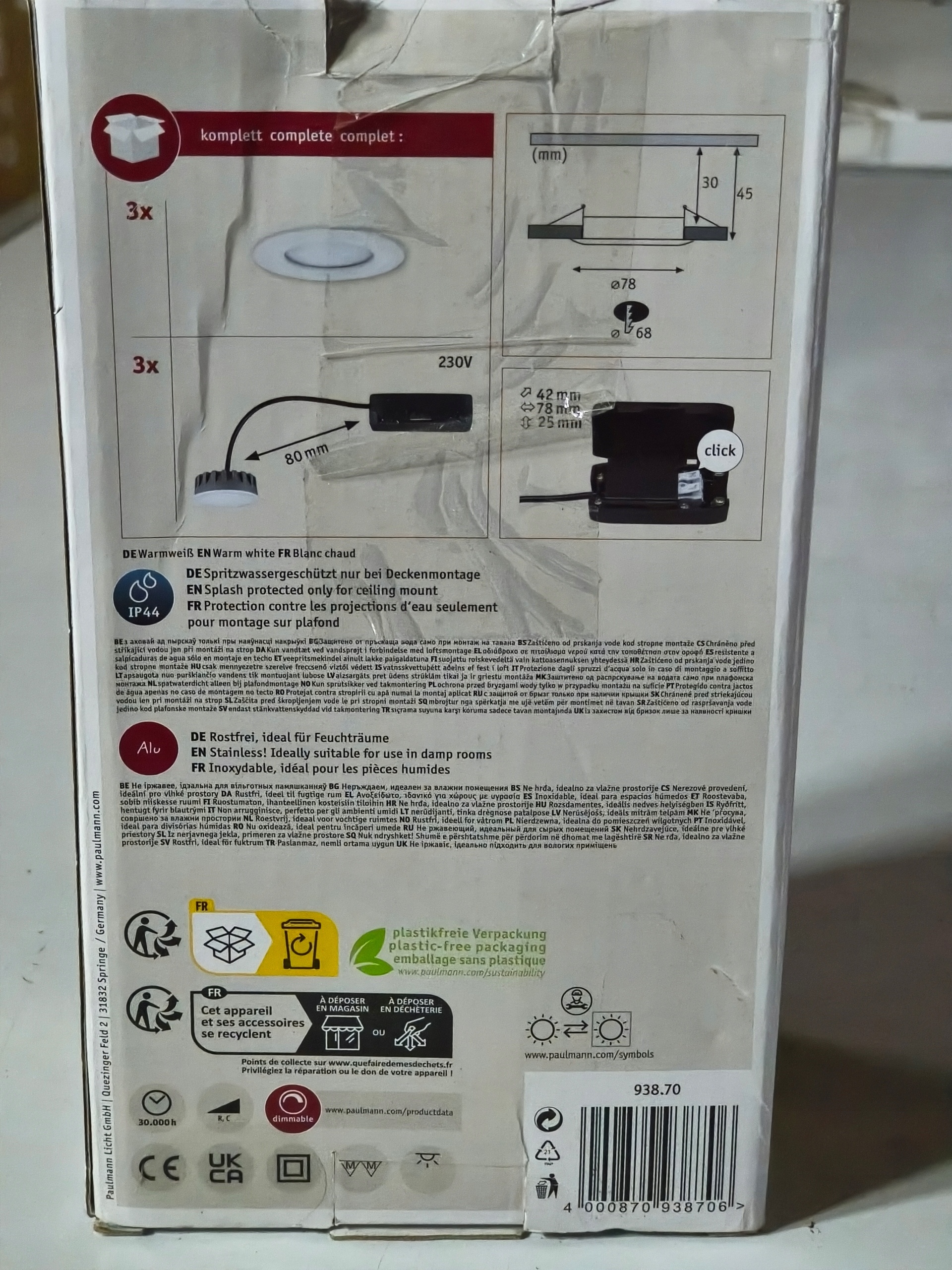 Paulmann Nova LED Set 3x470lm 6W IP44 2700K oczka sufitowe czarne dimmable — zdjęcie 9