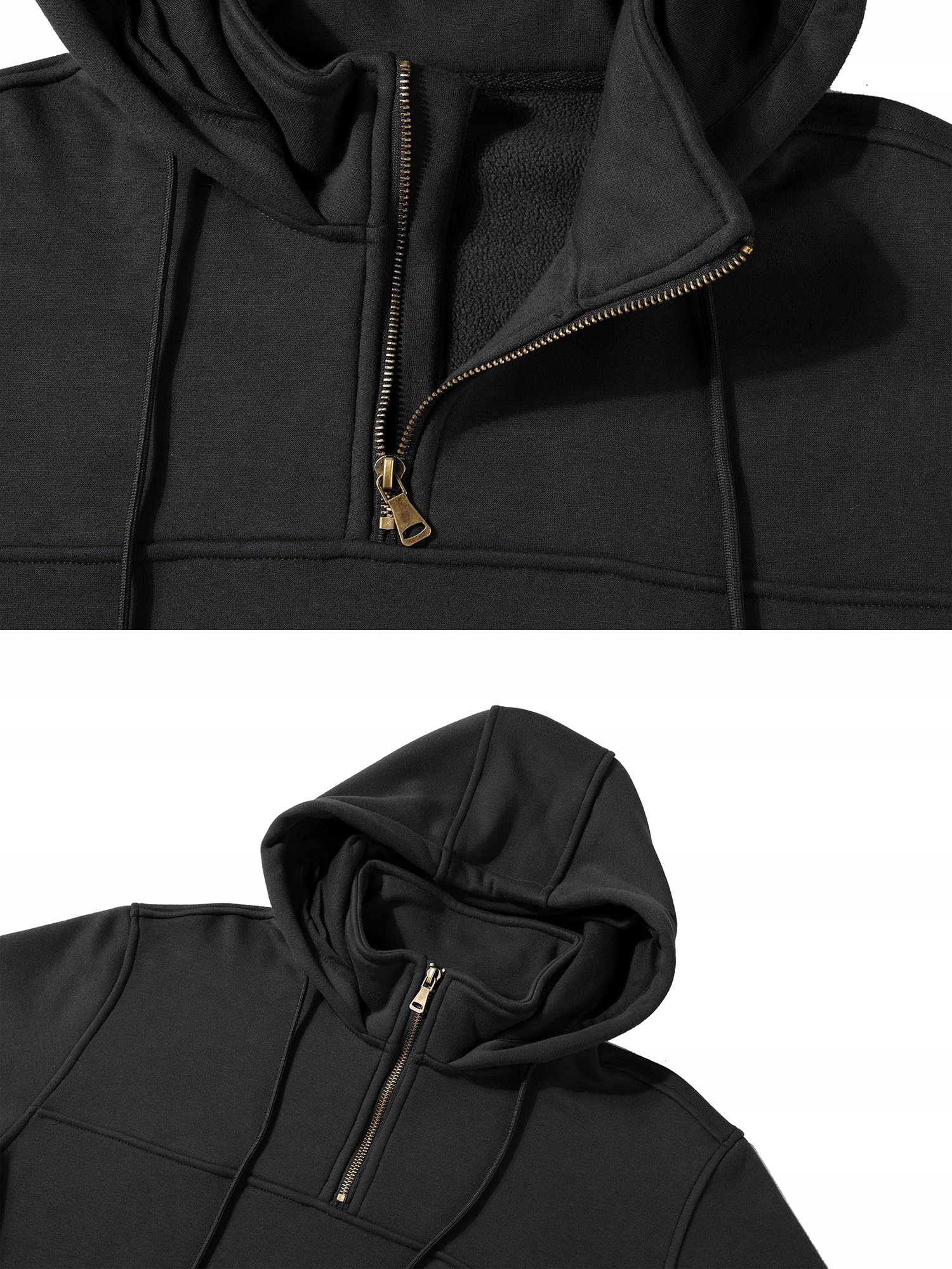 BLUZA UNISEX Z KAPTUREM CZARNA KANGURKA PÓŁZAMEK SPORTOWA CASUAL — zdjęcie 5
