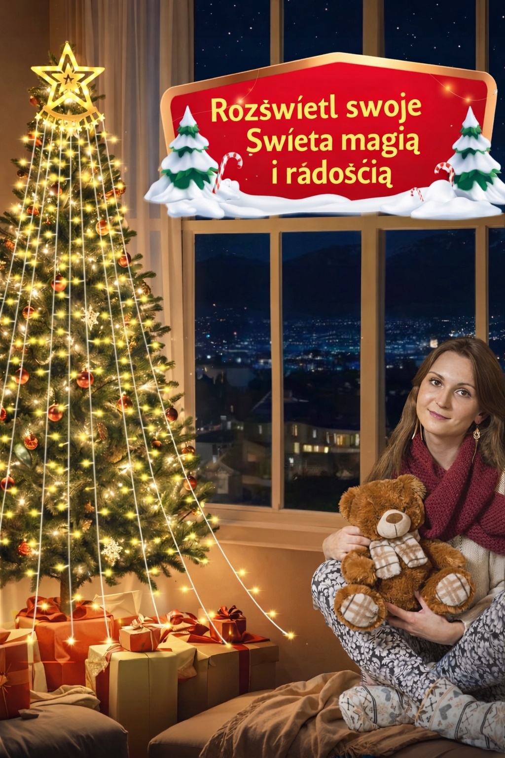 Lampki choinkowe LED kurtyna zewnętrzna 8 trybów pilot gwiazda — zdjęcie 4