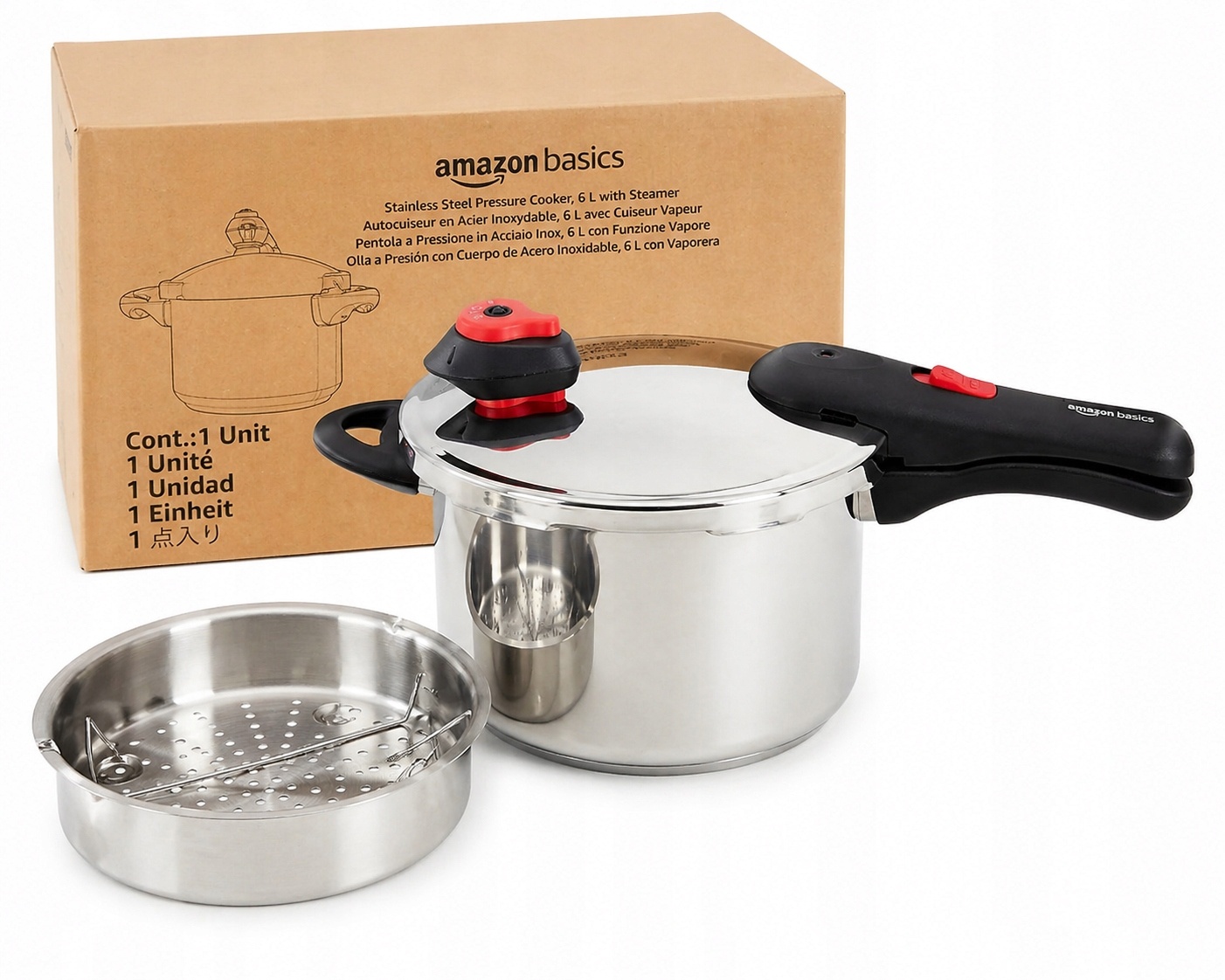 Szybkowar Amazon Basics 6L stal nierdzewna + koszyk do gotowania na parze — zdjęcie 2