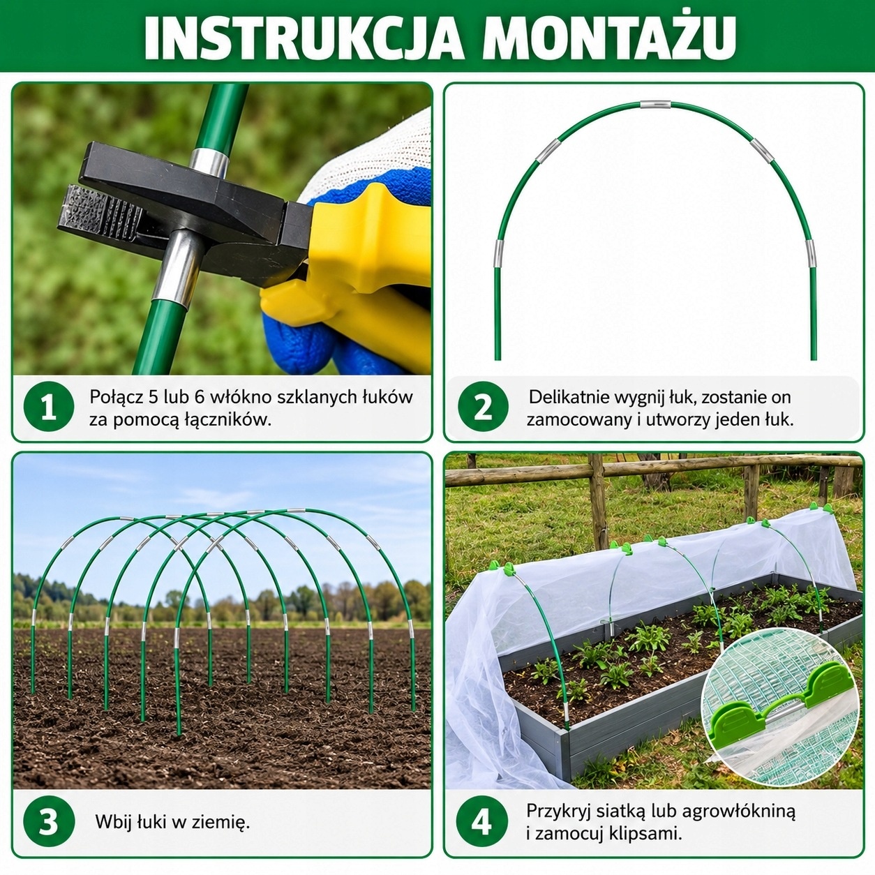 HEYIDAMAI Stelaż tunelu ogrodowego 50 prętów 38 cm zestaw — zdjęcie 6