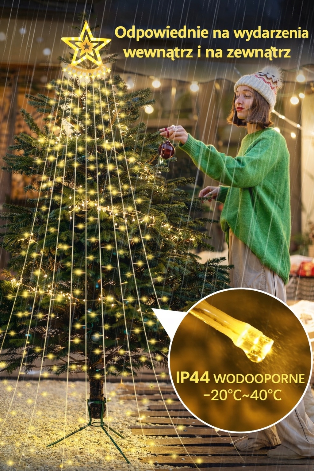 Lampki choinkowe LED kurtyna zewnętrzna 8 trybów pilot gwiazda — zdjęcie 5