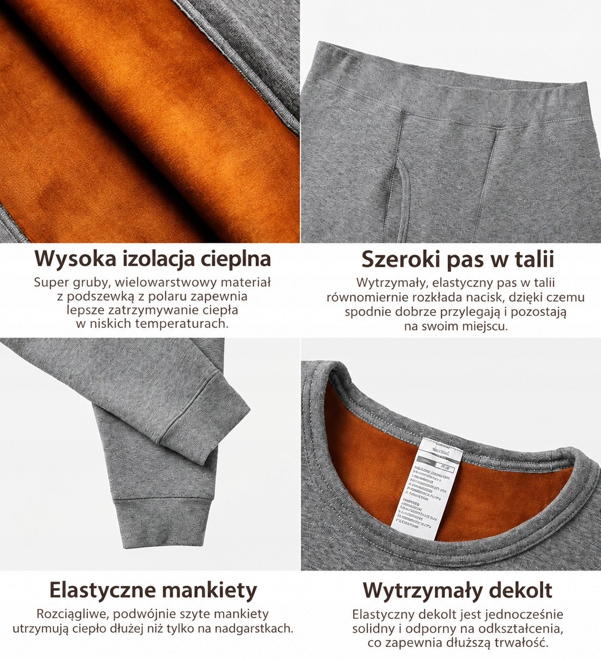 Bielizna termiczna męska komplet ocieplany polar szary rozmiar L — zdjęcie 5