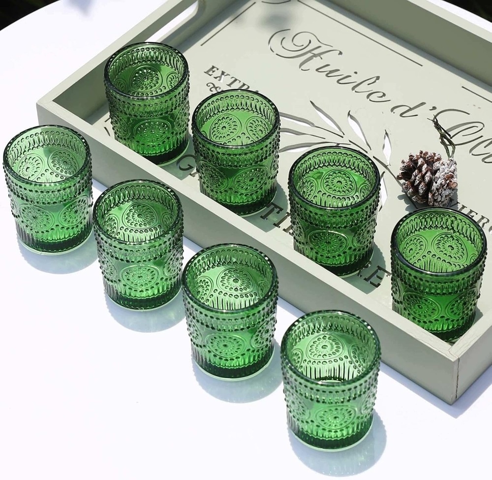 Świeczniki szklane zielone Boho 12 szt. na tealight podgrzewacz 6,6 cm — zdjęcie 4