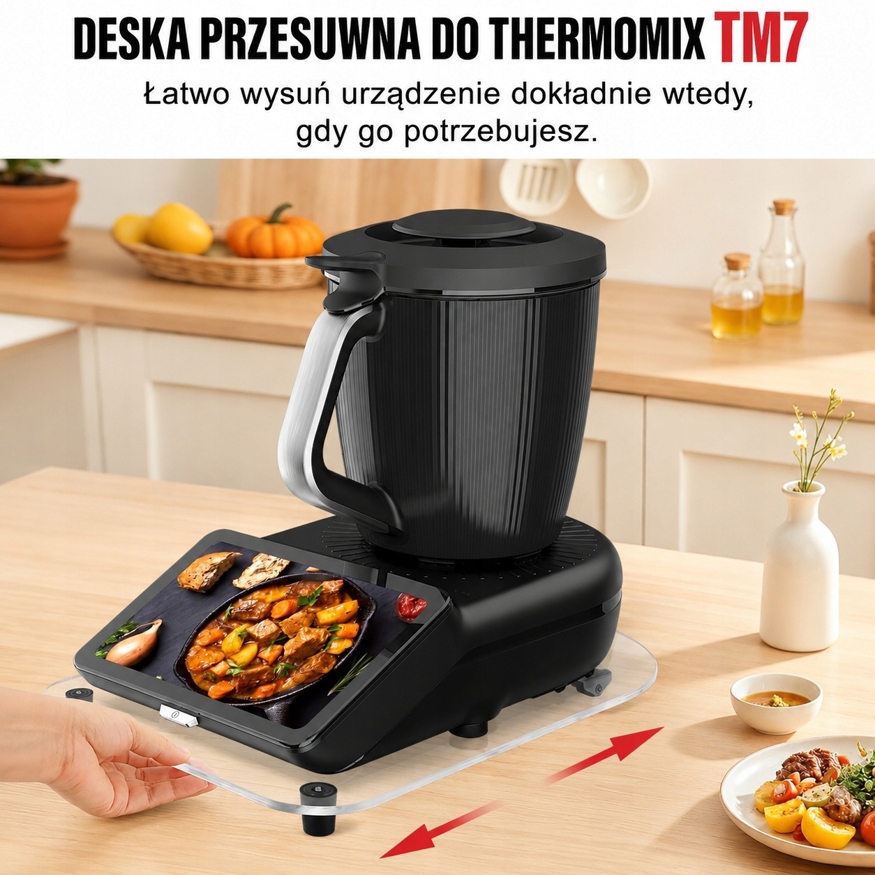 Deska Przesuwna do Thermomix TM7 Akryl z Rolkami Platforma 40x28 cm — zdjęcie 3