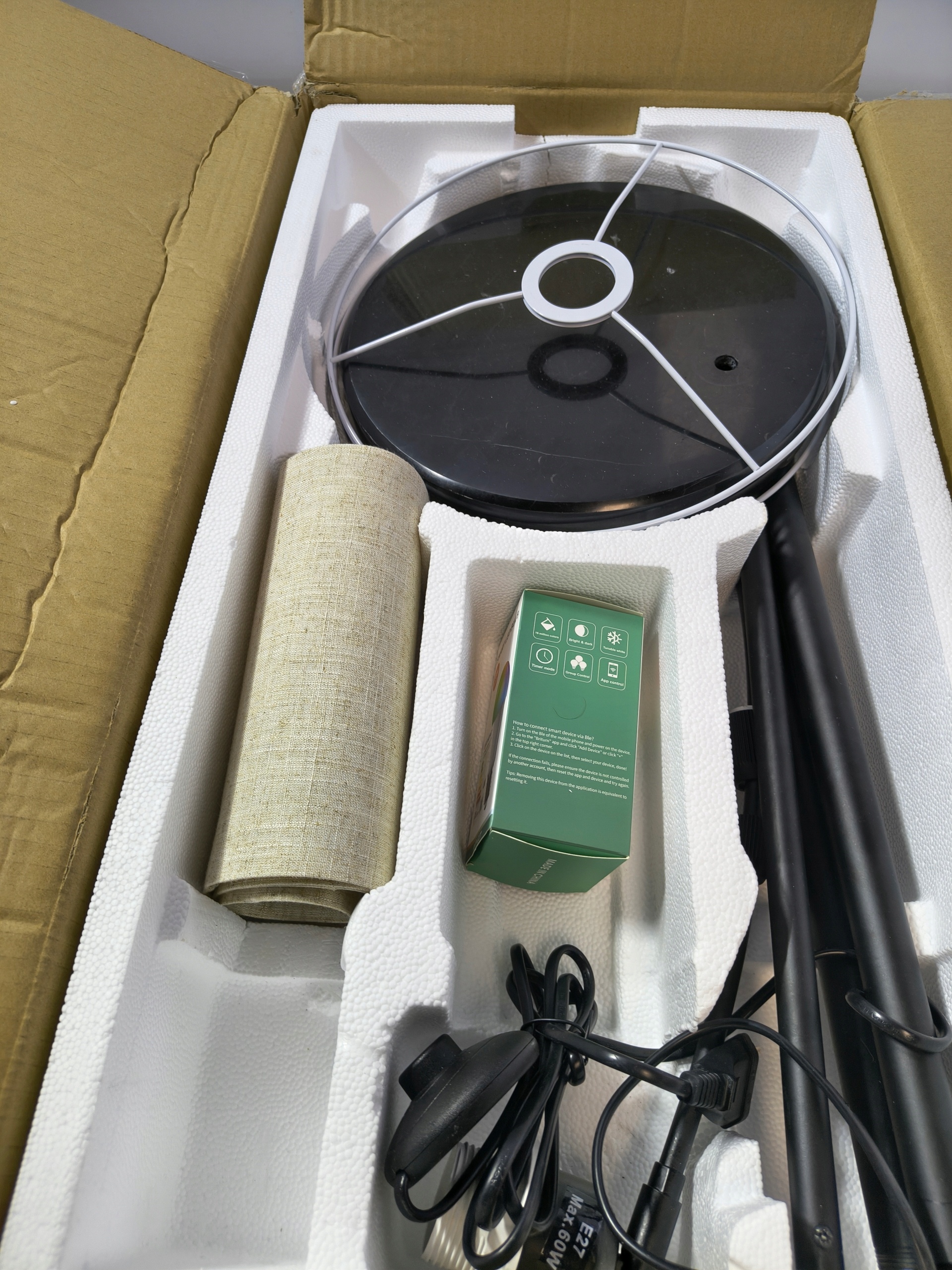 Lampa Podłogowa Stojąca LED E27 z Abażurem Beżowa Czarna 60W Nowoczesna — zdjęcie 10
