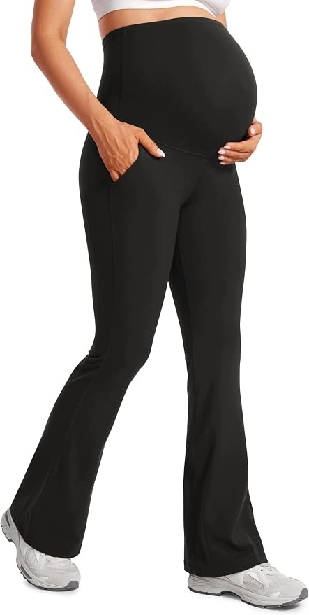 Damskie legginsy ciążowe dzwony flare czarne XXL — zdjęcie 2