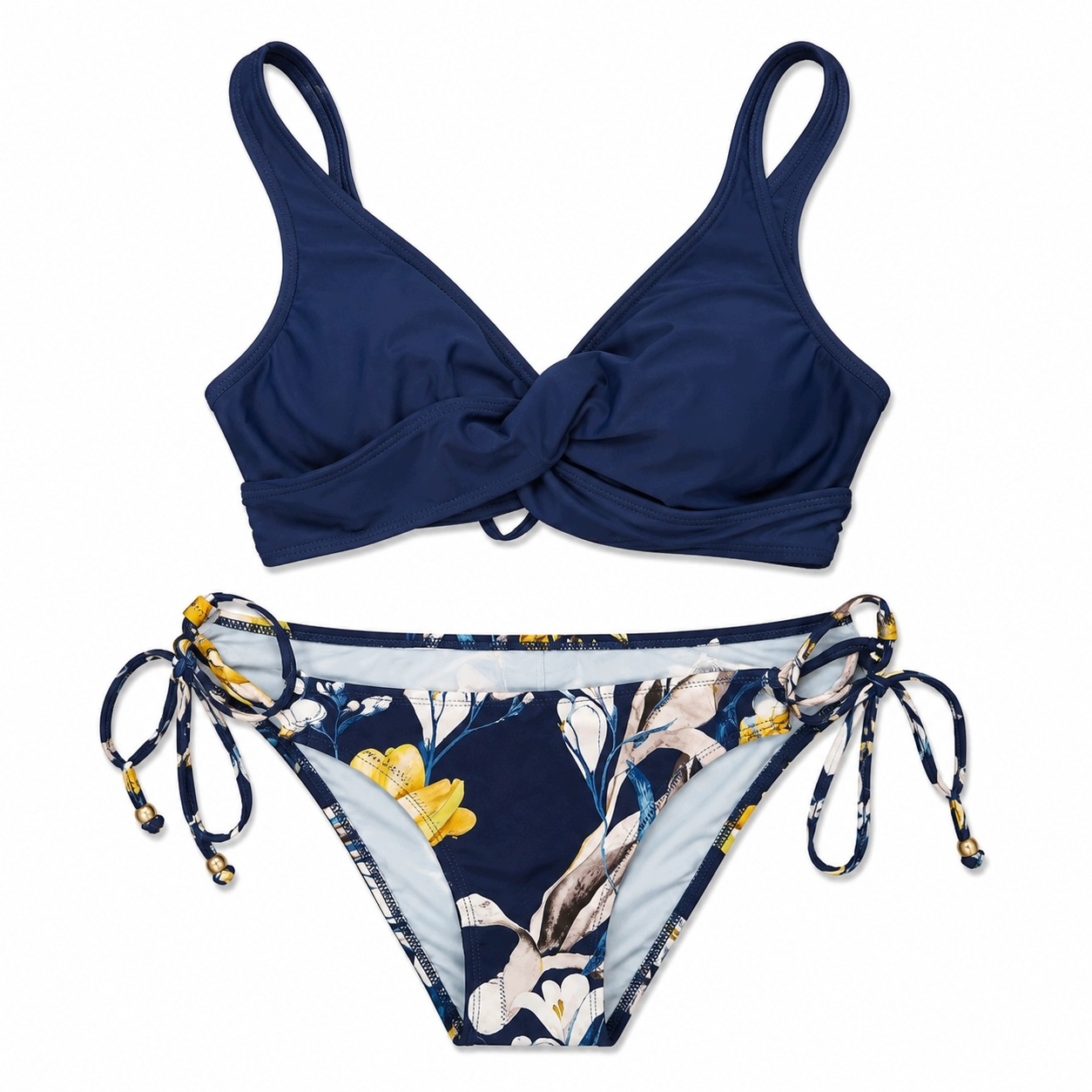 CUPSHE Dwuczęściowy Strój Kąpielowy Damski Bikini Granatowy Kwiaty Rozm. S — zdjęcie 2