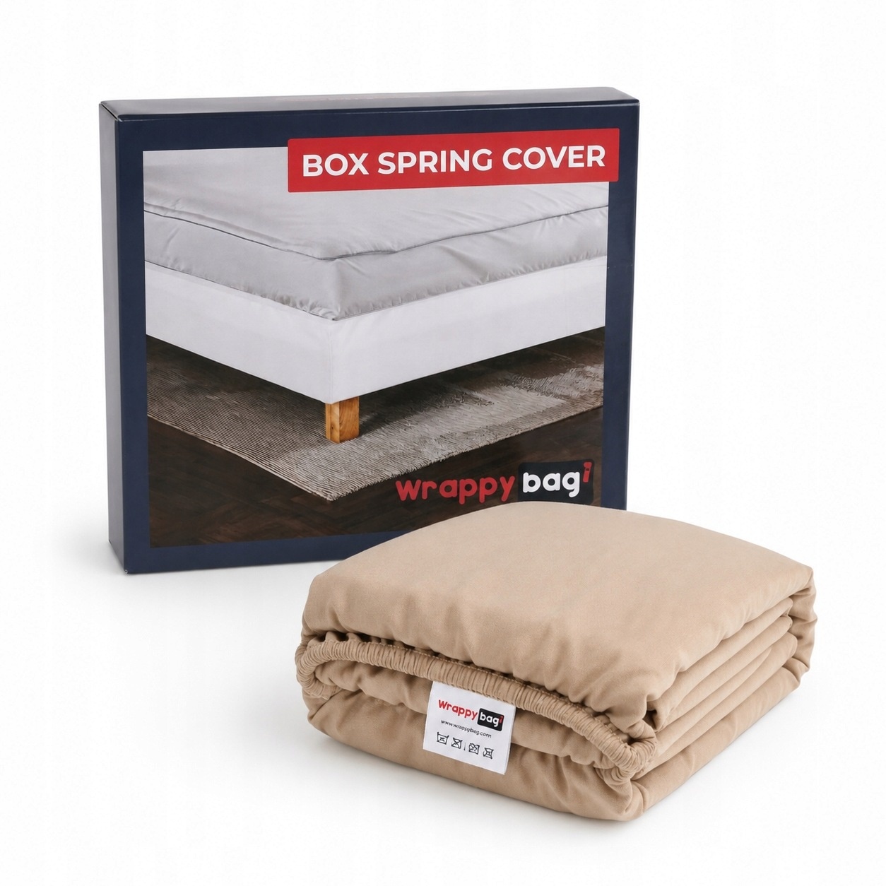 WrappyBag Pokrowiec osłona na materac 180x200x20 cm beżowy elastyczny — zdjęcie 2