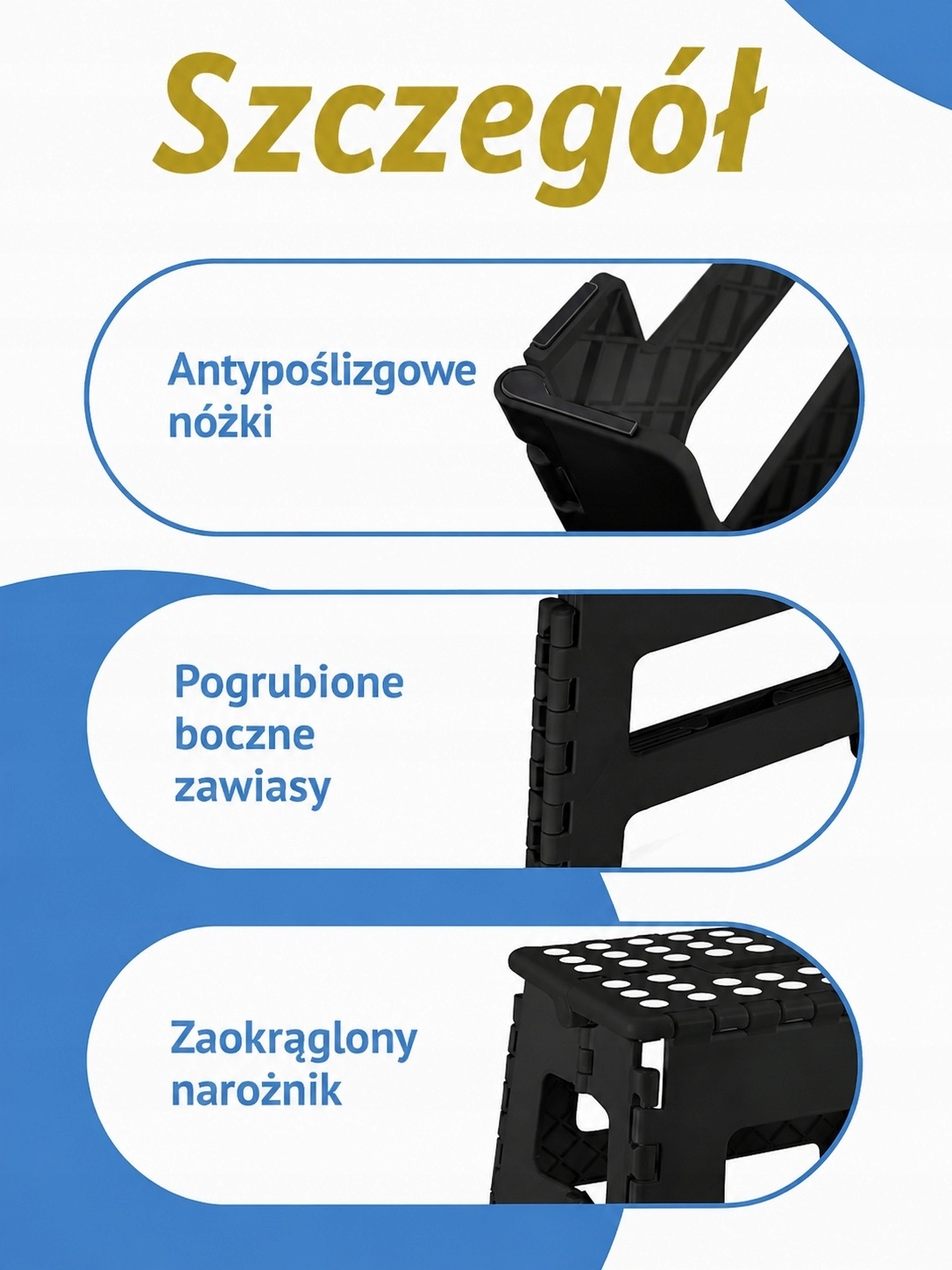 Składany stołek podest taboret antypoślizgowy czarny 23 cm — zdjęcie 4