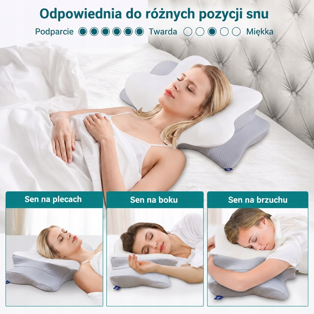 DONAMA Poduszka Ortopedyczna Pianka Memory 63x38 cm ergonomiczna 9/14 cm — zdjęcie 6