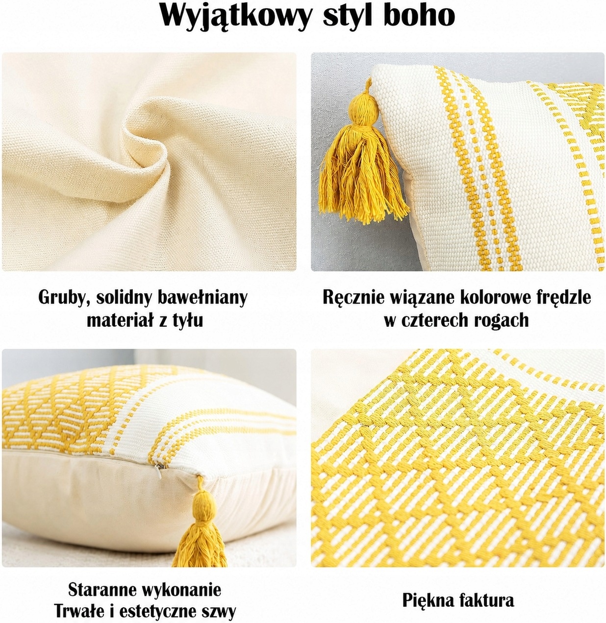 LIGICKY Poszewka dekoracyjna boho 30 x 50 cm żółta z frędzlami — zdjęcie 5