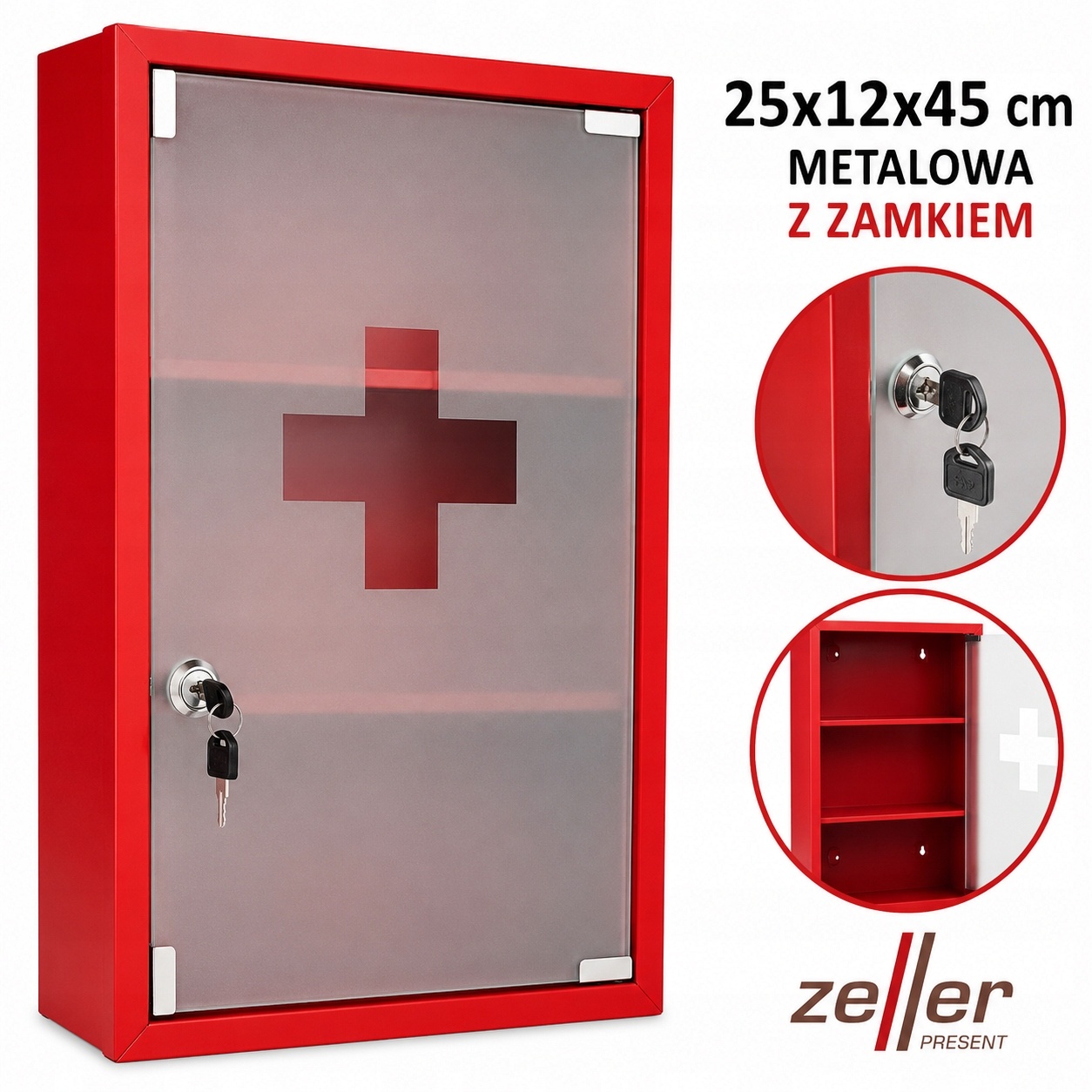 Szafa na leki Zeller-Present czerwony 45 x 25 x 12 cm — zdjęcie 2