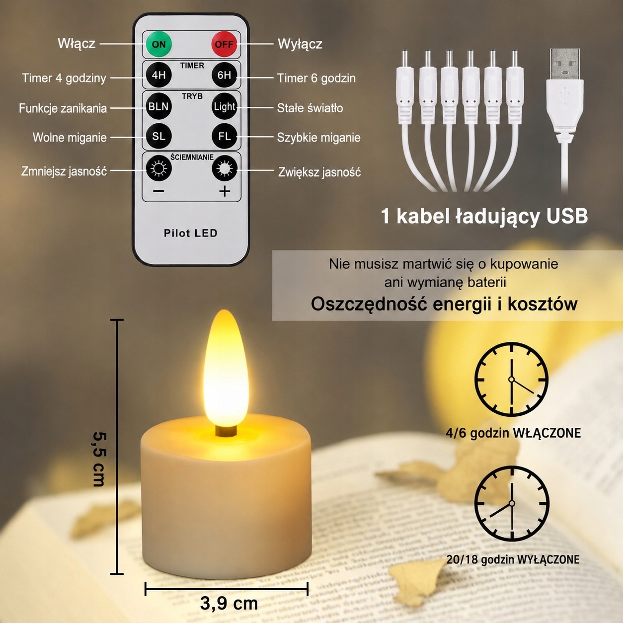Daphomeu tea lighty LED małe świeczki podgrzewacze — zdjęcie 7