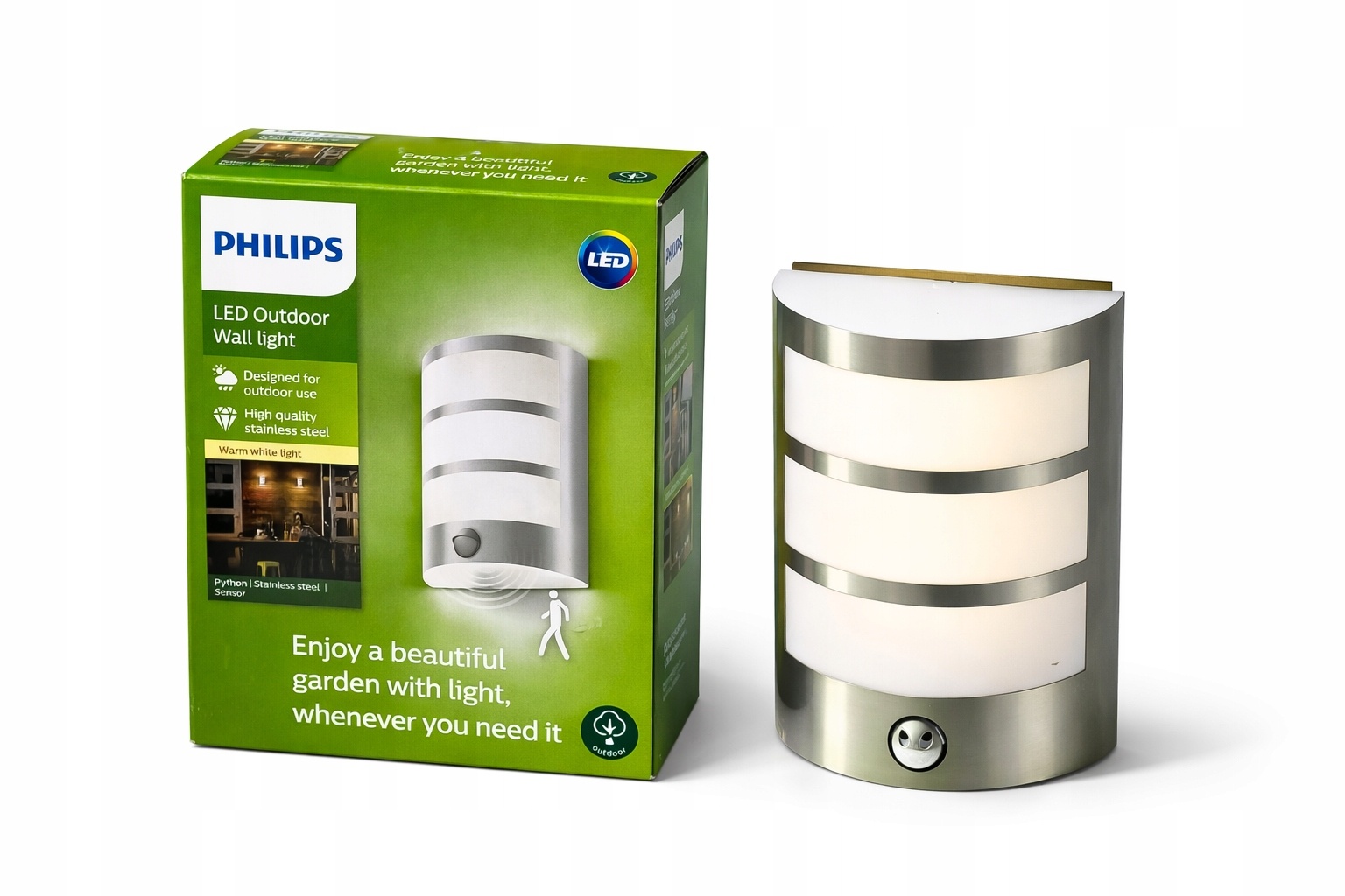 Philips LED Outdoor Wall Light IP44 czujnik ruchu stal nierdzewna — zdjęcie 2
