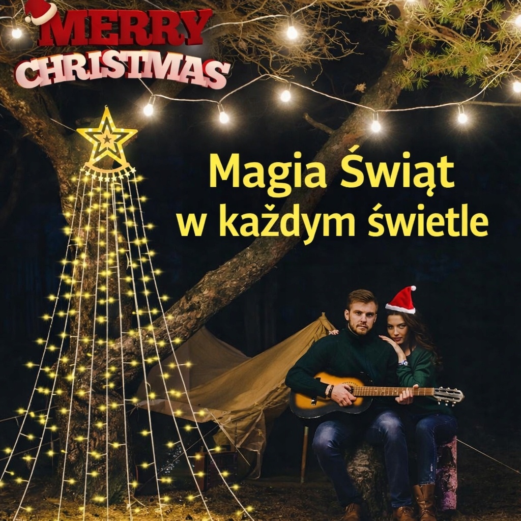 Lampki choinkowe LED kurtyna zewnętrzna 8 trybów pilot gwiazda — zdjęcie 3