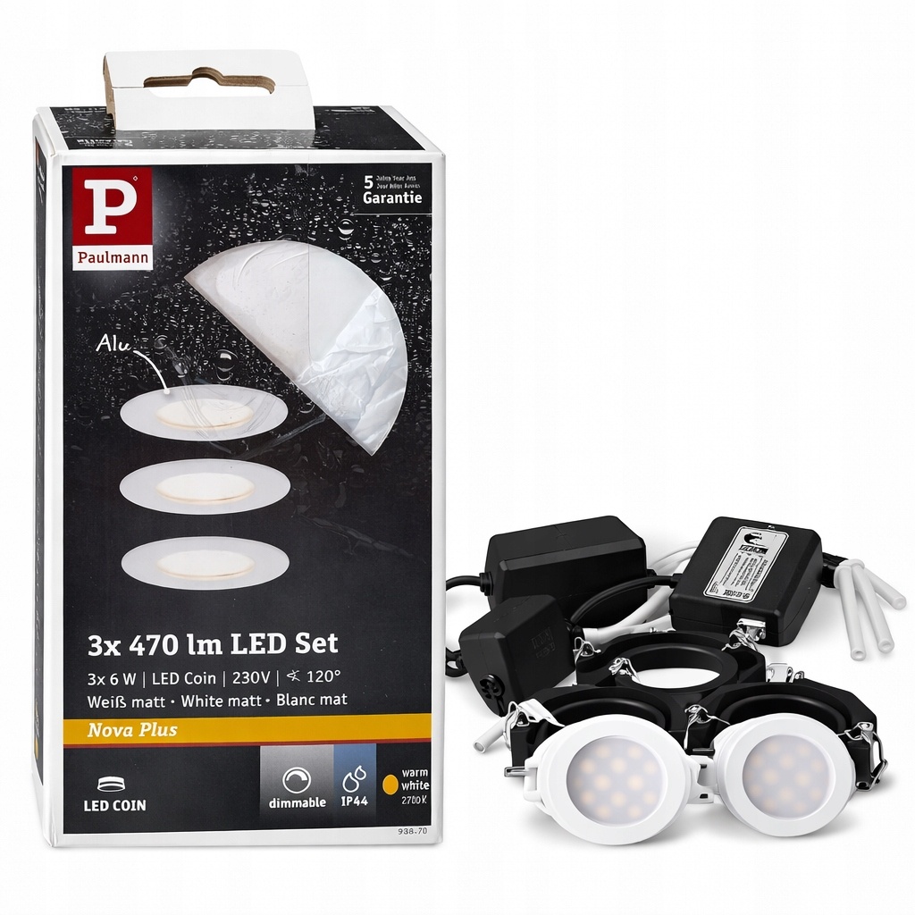 Paulmann Nova LED Set 3x470lm 6W IP44 2700K oczka sufitowe czarne dimmable — zdjęcie 2