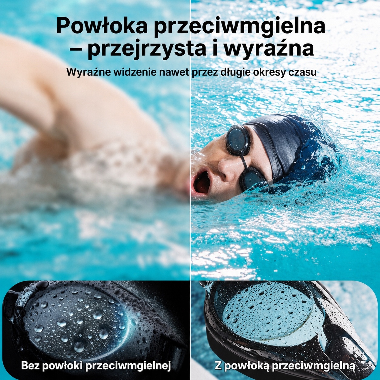 Gogle do pływania HD z Powłoką Przeciwmgielną Anti-Fog UV BIAŁE Regulowane — zdjęcie 3