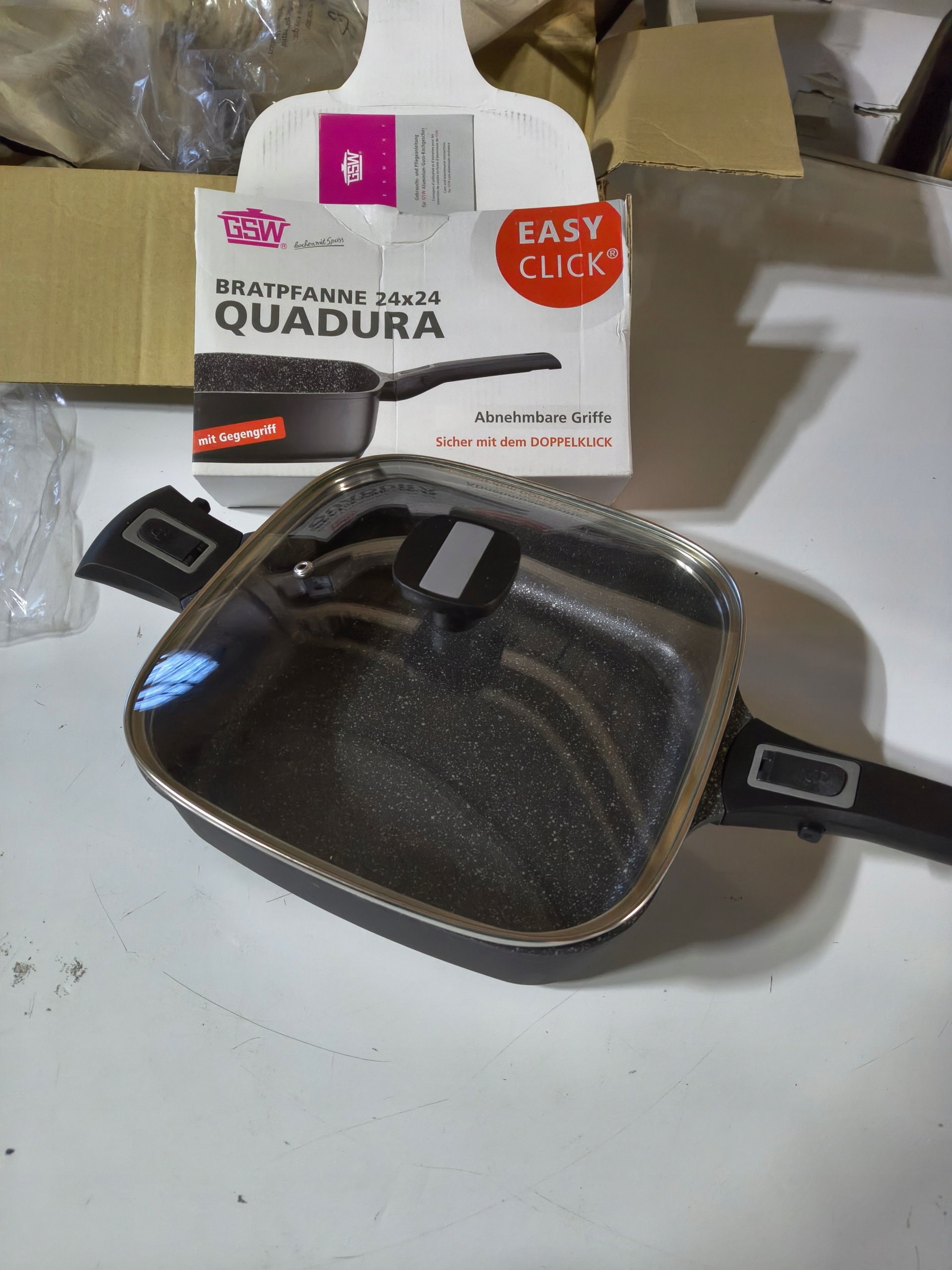 Patelnia grillowa GSW Quadura 24x24 cm + pokrywka szklana Easy Click — zdjęcie 6