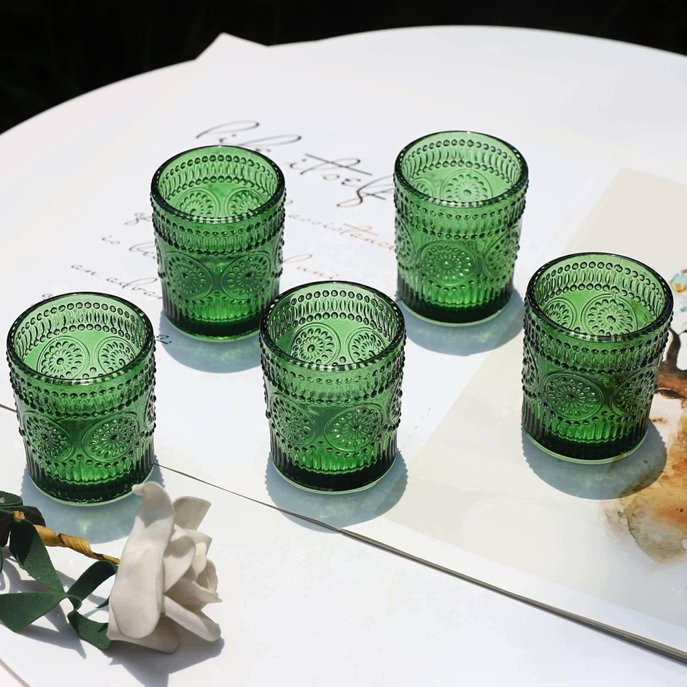 Świeczniki szklane zielone Boho 12 szt. na tealight podgrzewacz 6,6 cm — zdjęcie 7