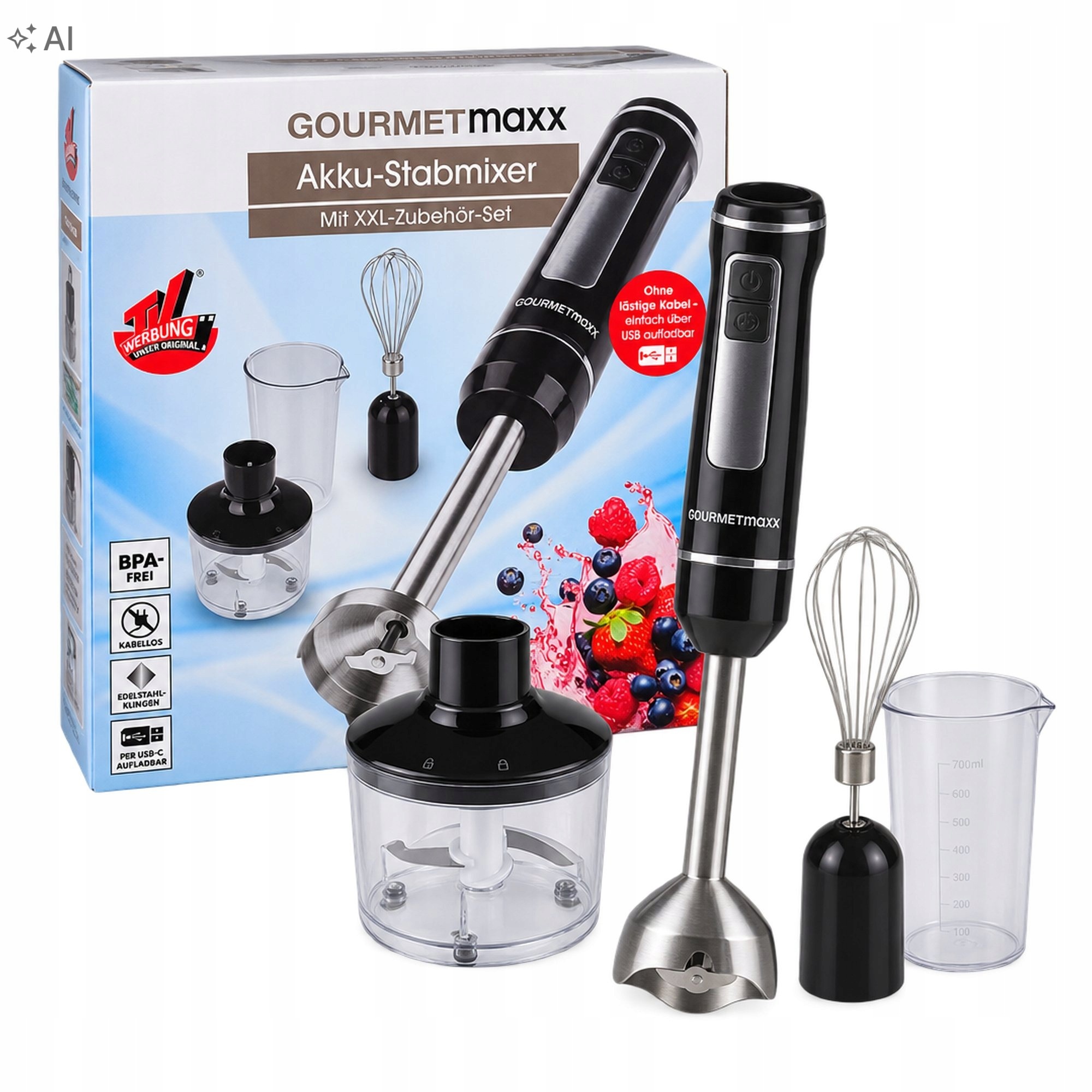 Gourmetmaxx blender ręczny bezprzewodowy 14338 200 W 500 ml — zdjęcie 2