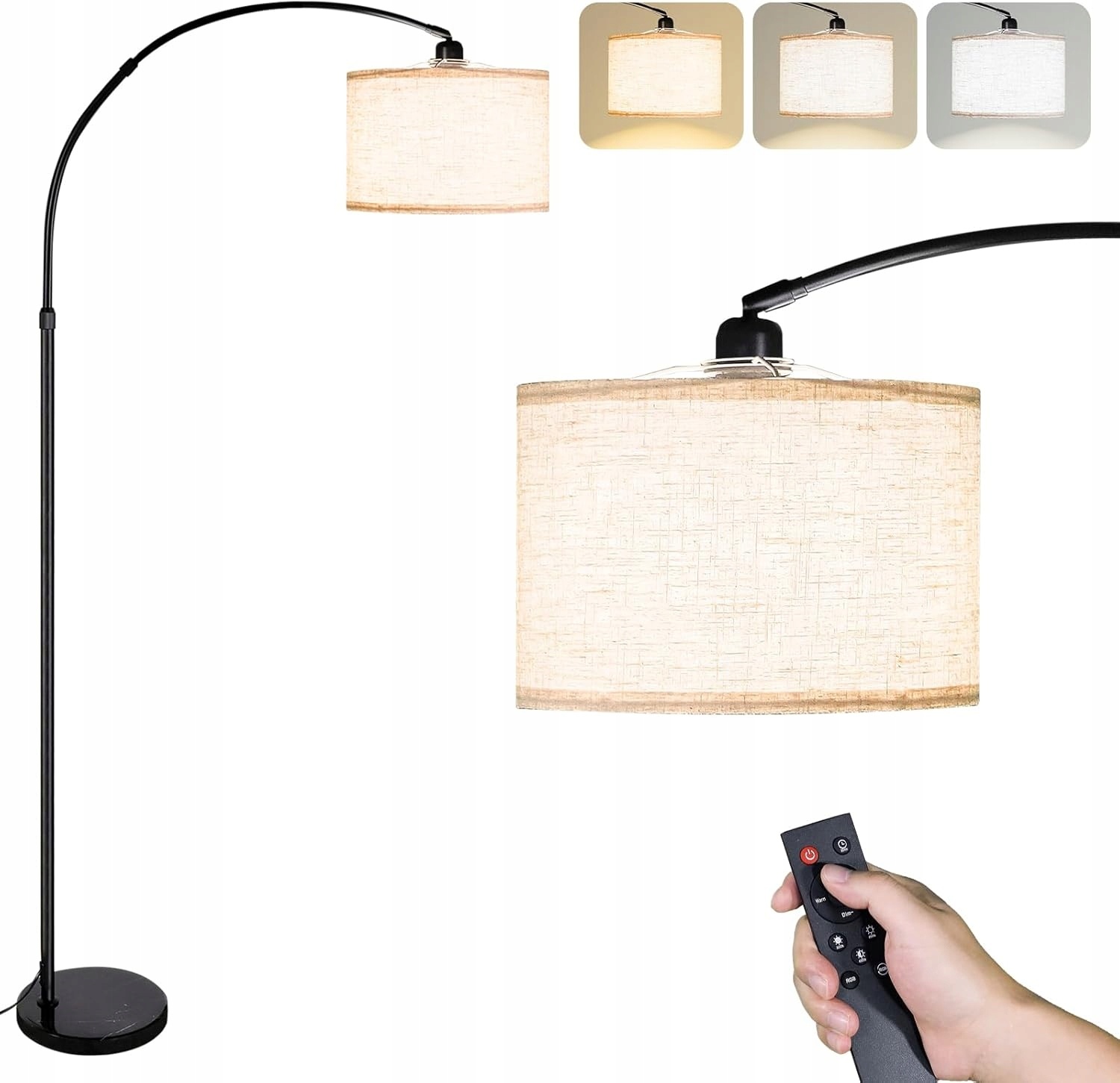 Lampa Podłogowa Stojąca LED E27 z Abażurem Beżowa Czarna 60W Nowoczesna — zdjęcie 2