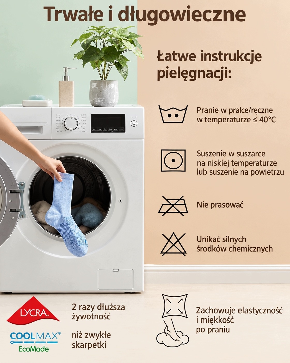 Mokah Stone skarpety dla diabetyków Coolmax Lycra bezuciskowe różowe M — zdjęcie 6