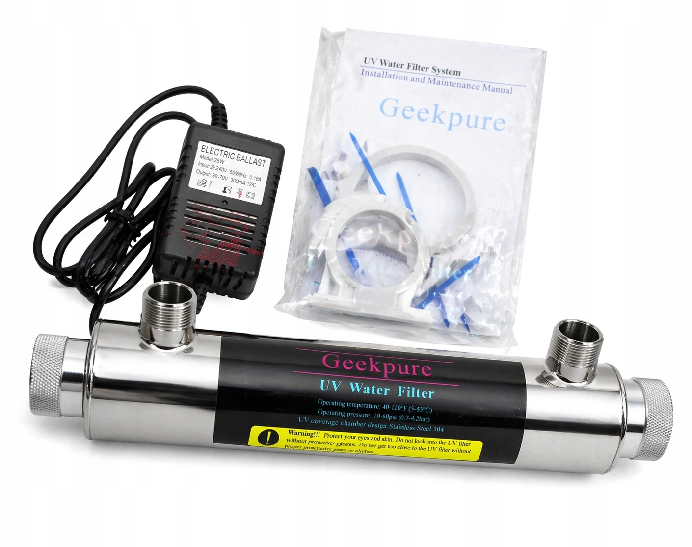 Filtr UV do wody Geekpure 25F stal nierdzewna lampa UV zestaw — zdjęcie 2
