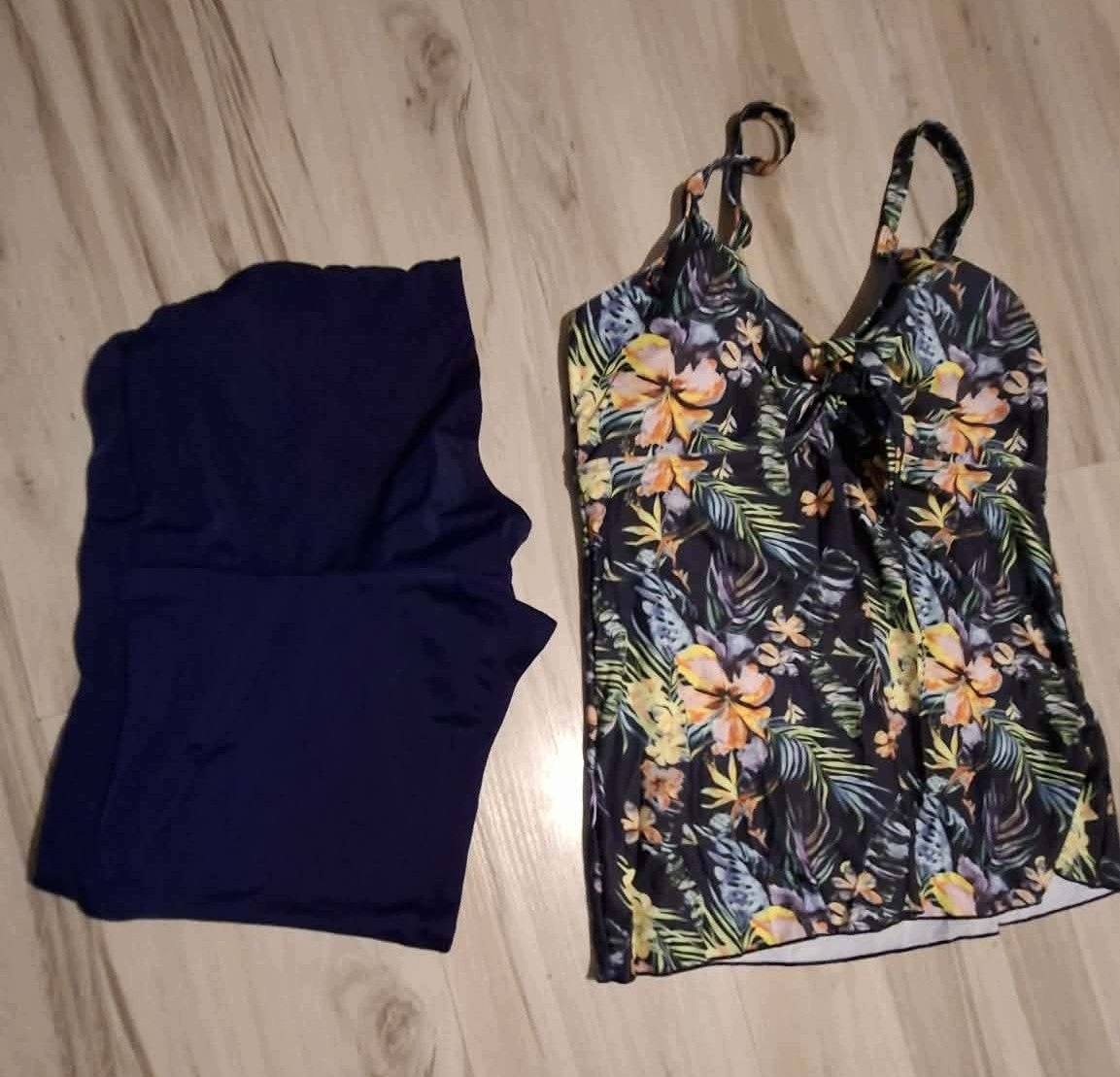 Tankini Damskie XXL Strój Kąpielowy 2-częściowy Kwiaty Szorty XL — zdjęcie 3