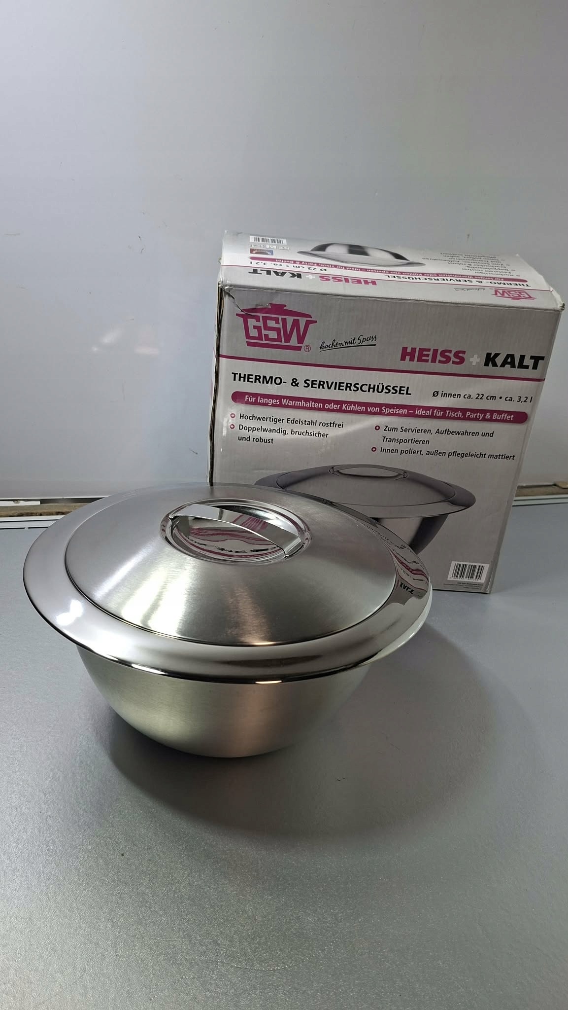 GSW Miska termiczna 3,2 l stal nierdzewna z pokrywą 22 cm — zdjęcie 3