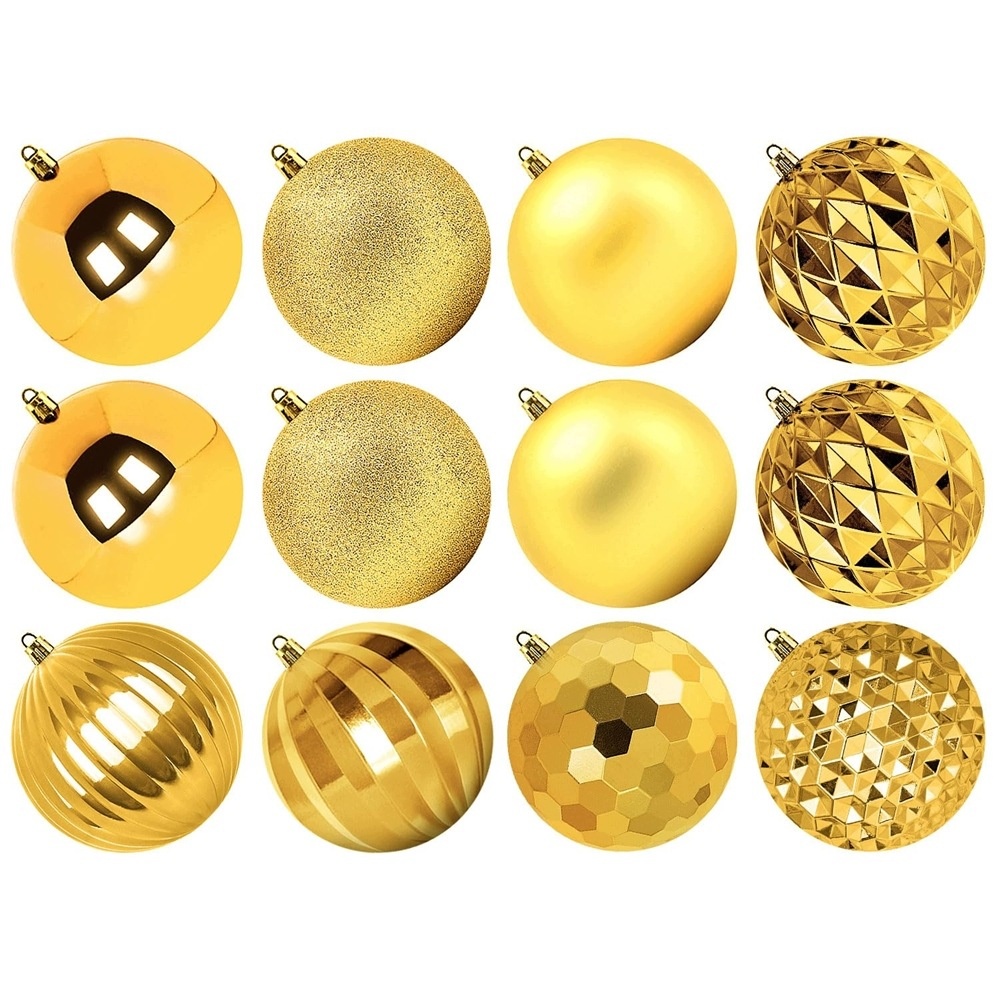 Bombki na choinkę złote 10cm 12 sztuk różne wykończenia — zdjęcie 2