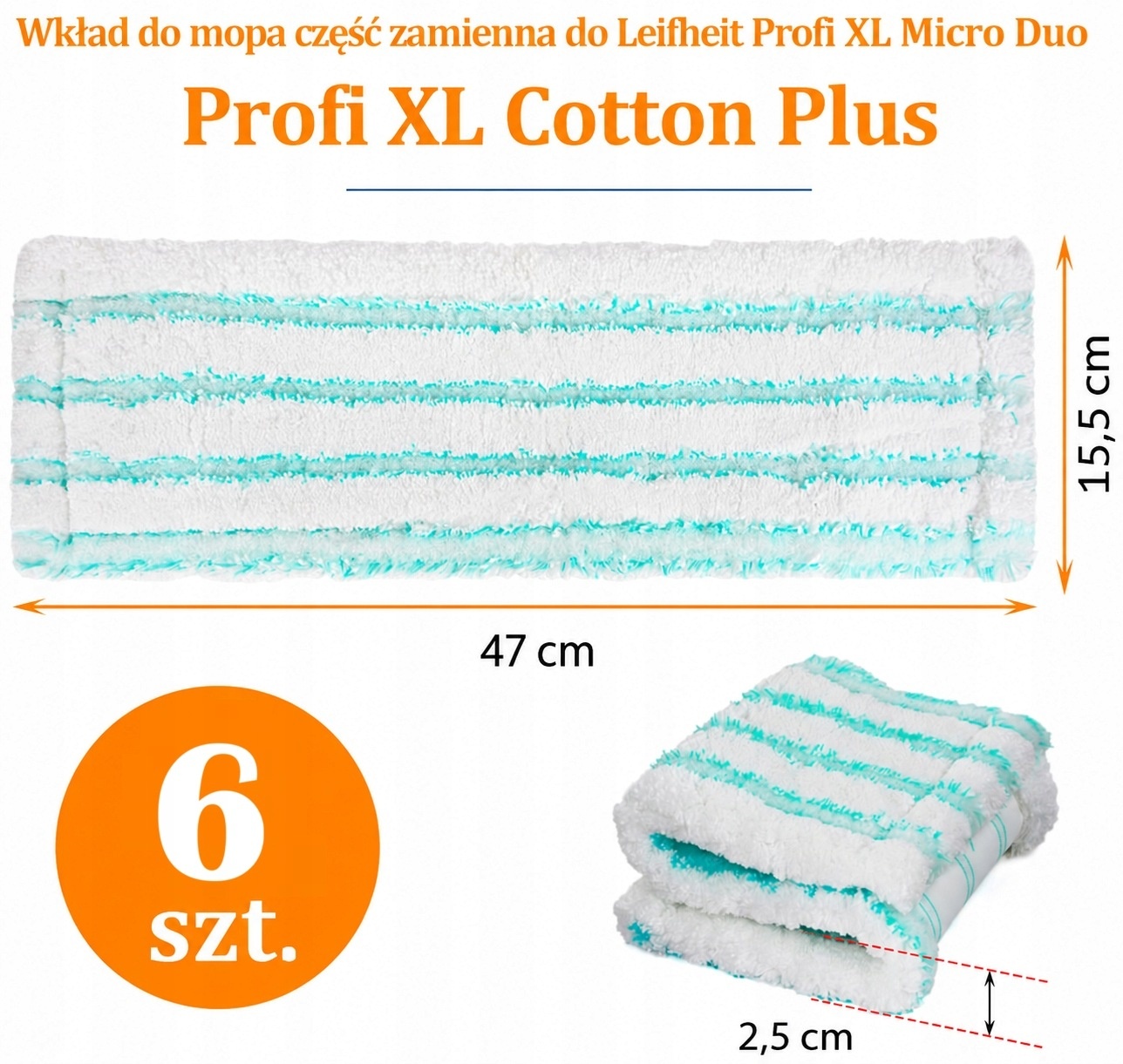 6x wkład do mopa Leifheit Profi XL Micro Duo Cotton Plus 47 cm — zdjęcie 3