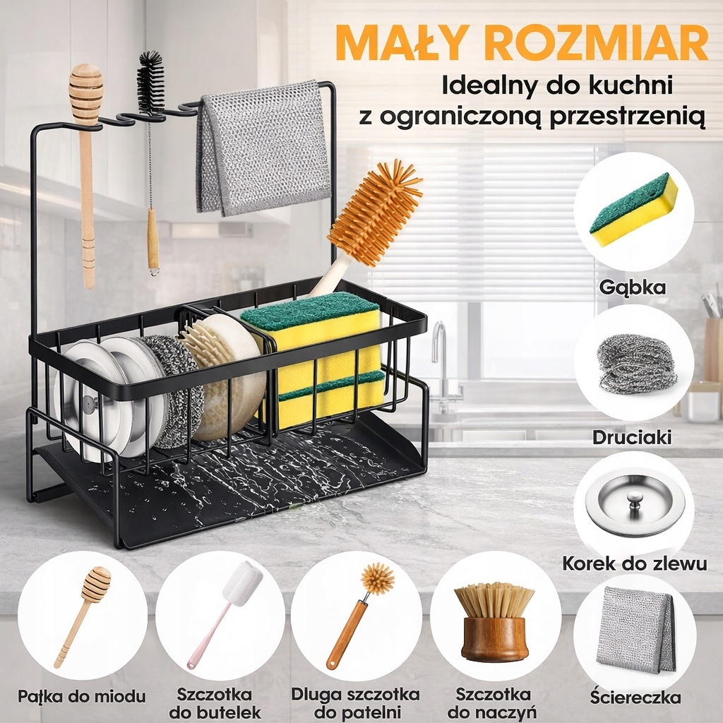 Organizer do zlewu ociekacz na gąbki szczotki kuchenne suszarka do naczyń — zdjęcie 3