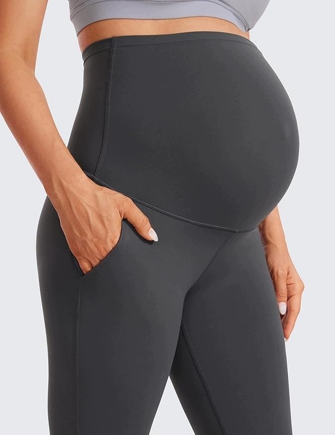 Damskie legginsy ciążowe dzwony flare szare S — zdjęcie 4