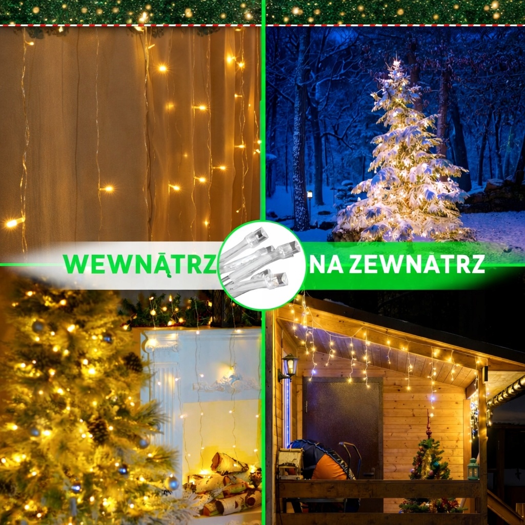 Kurtyna świetlna LED sopelki 8 trybów zewnętrzna IP44 EXTRA 216 lampek 5M — zdjęcie 6