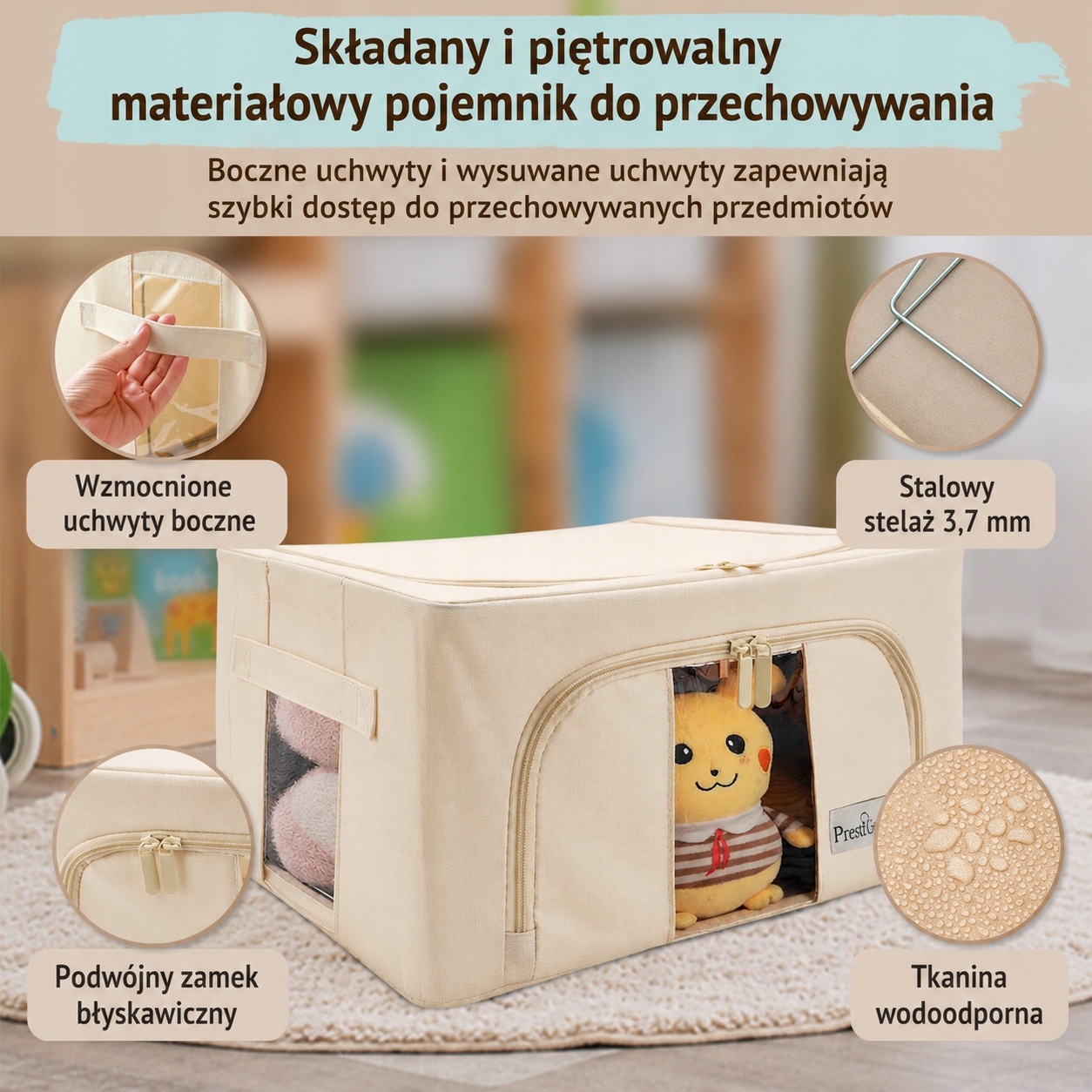 Pojemnik do przechowywania 40 × 30 × 20 cm Składany organizer beżowy — zdjęcie 5