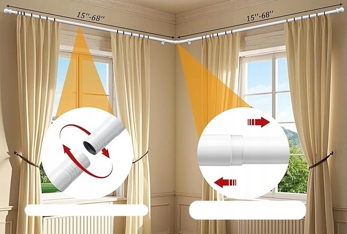 Karnisz narożny L regulowany do 345 cm stal nierdzewna biały 180° T1550 — zdjęcie 7
