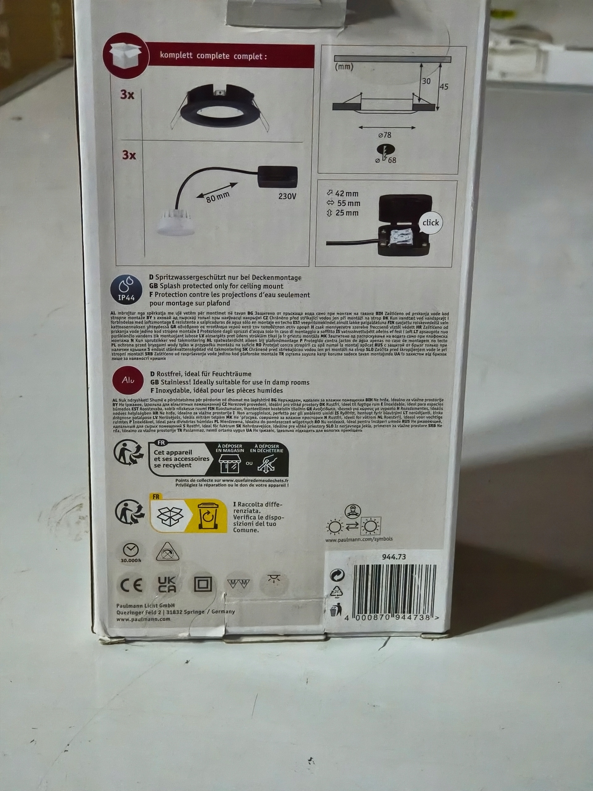 Paulmann Nova LED Set 3x470lm IP44 2700K czarne oczka sufitowe zestaw 230V — zdjęcie 5