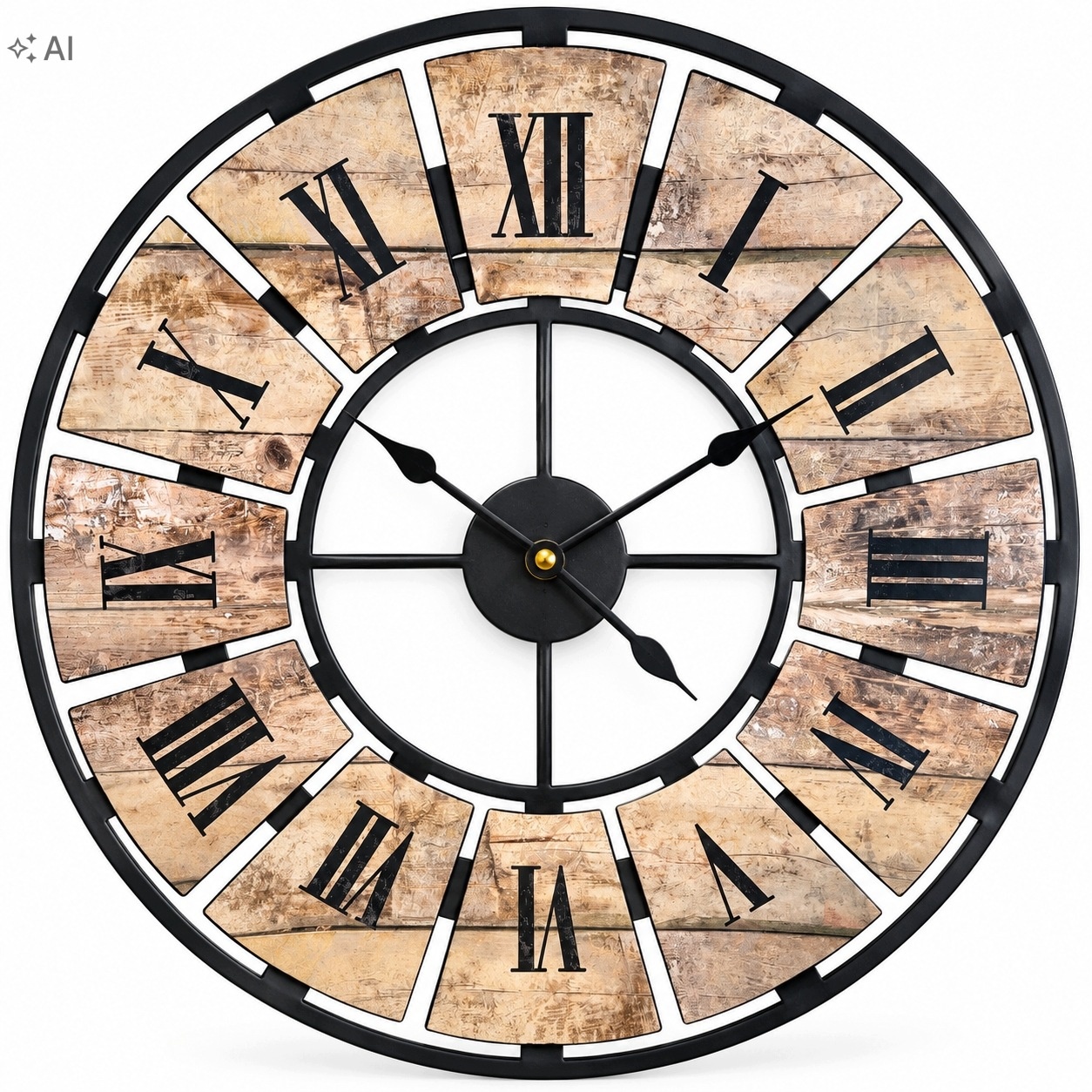Wall-Art zegar ścienny loft industrialny 60 cm cyfry rzymskie drewno metal — zdjęcie 2