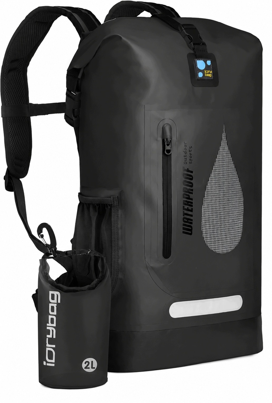IDRYBAG Plecak wodoszczelny 30L czarny roll-top outdoor + worek 2L — zdjęcie 2
