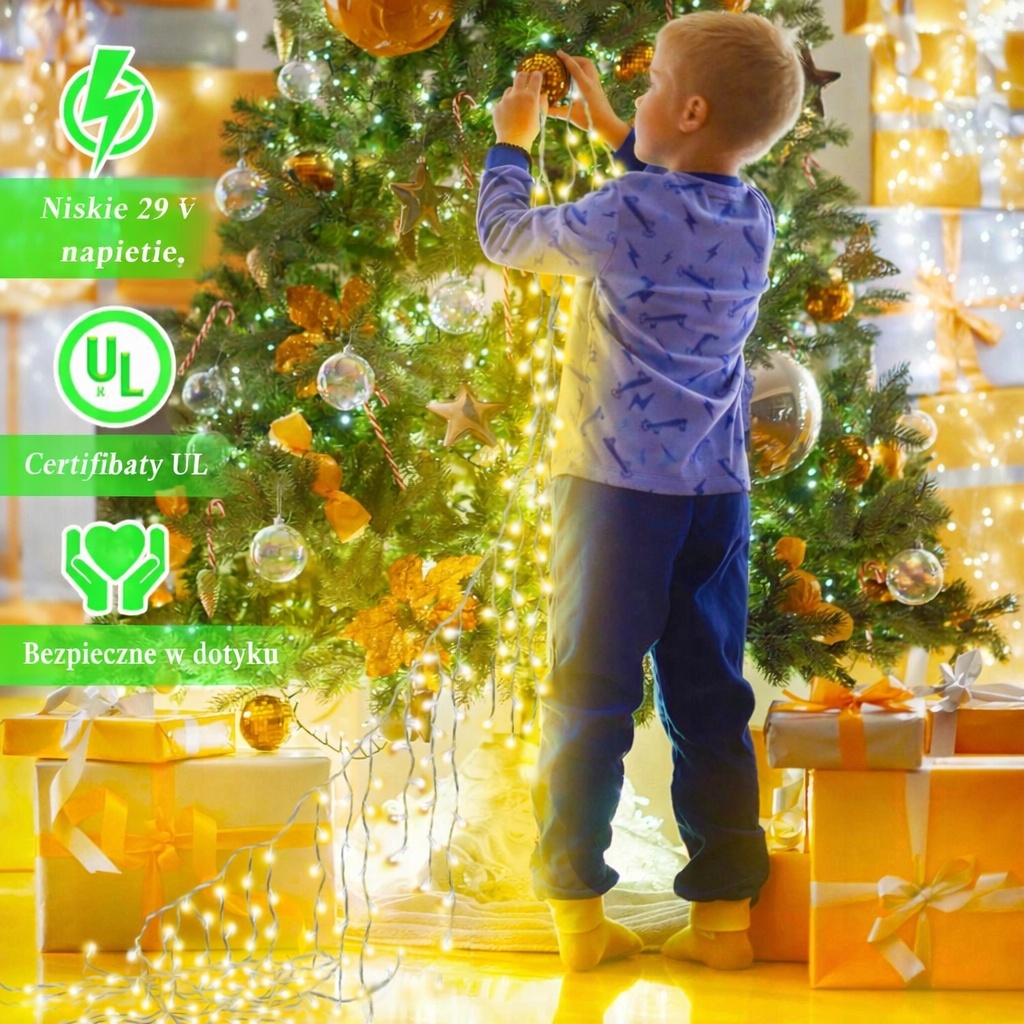 Kurtyna świetlna LED sopelki 8 trybów zewnętrzna IP44 EXTRA 216 lampek 5M — zdjęcie 3