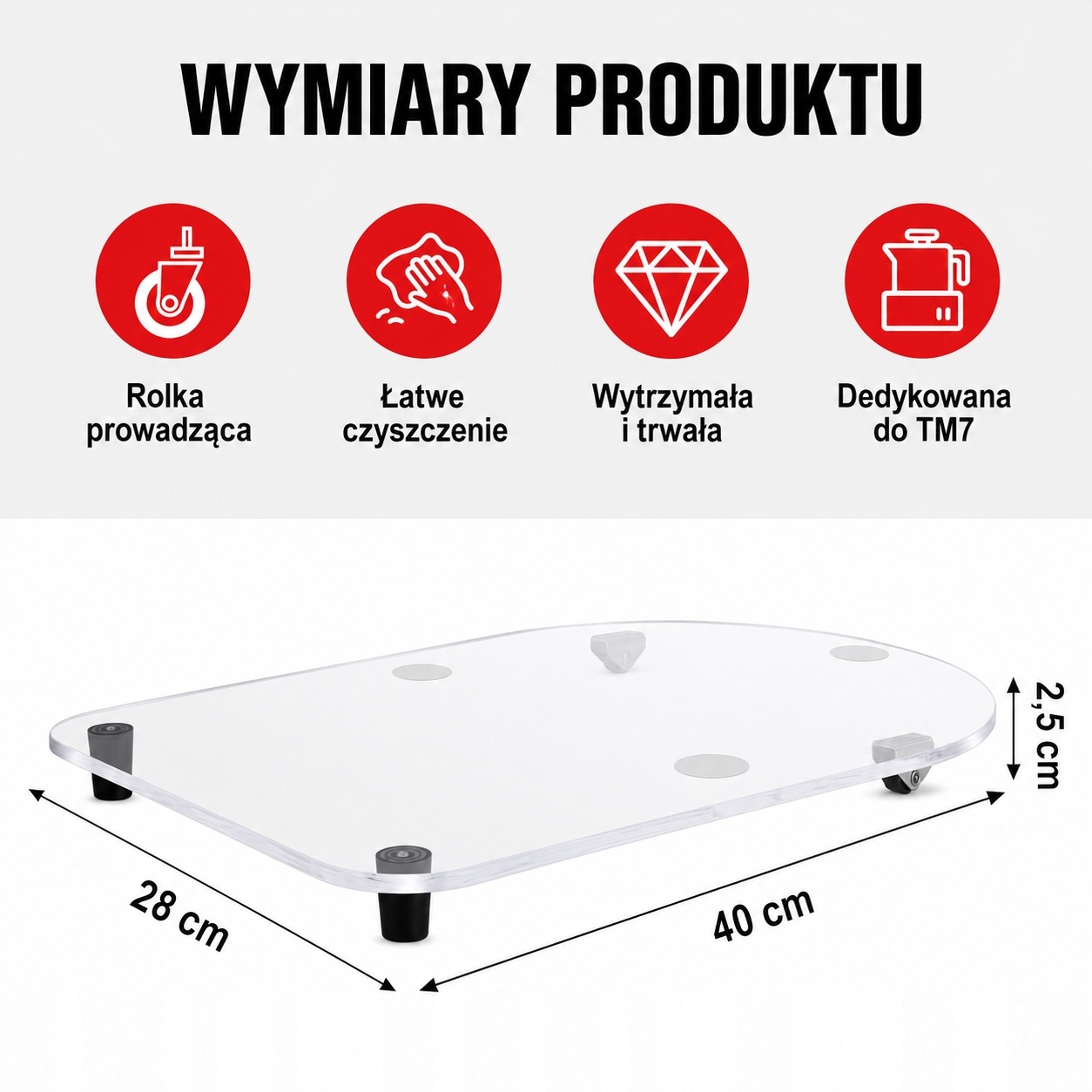 Deska Przesuwna do Thermomix TM7 Akryl z Rolkami Platforma 40x28 cm — zdjęcie 5