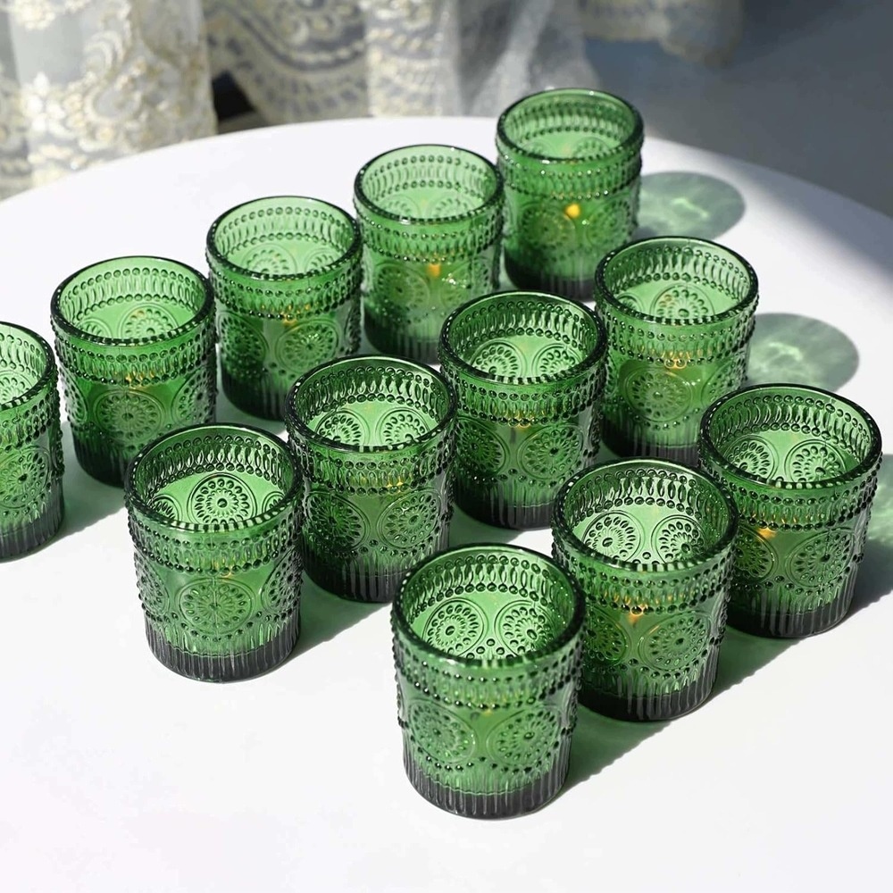 Świeczniki szklane zielone Boho 12 szt. na tealight podgrzewacz 6,6 cm — zdjęcie 5